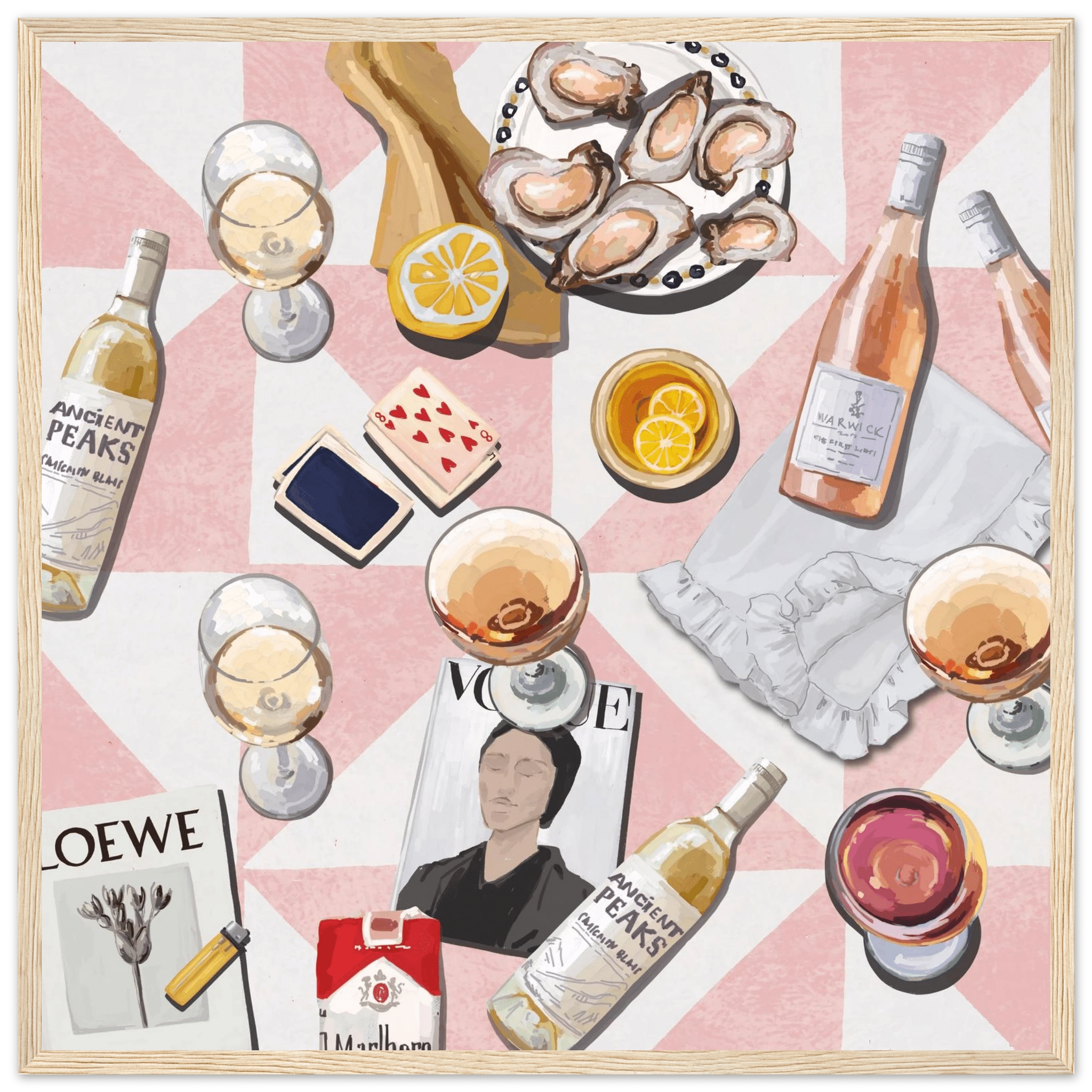 Vogue Oysters & Rosé Poster | Dopamine Decor Luxury Wall Art | Pink Tile Square Print - Evergreen Posters