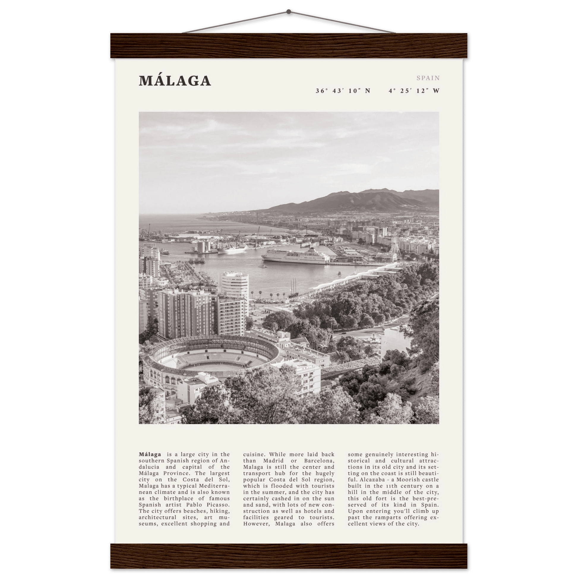 Málaga Poster | Black & White Costa del Sol Wall Art | Spain Travel Print - Evergreen Posters