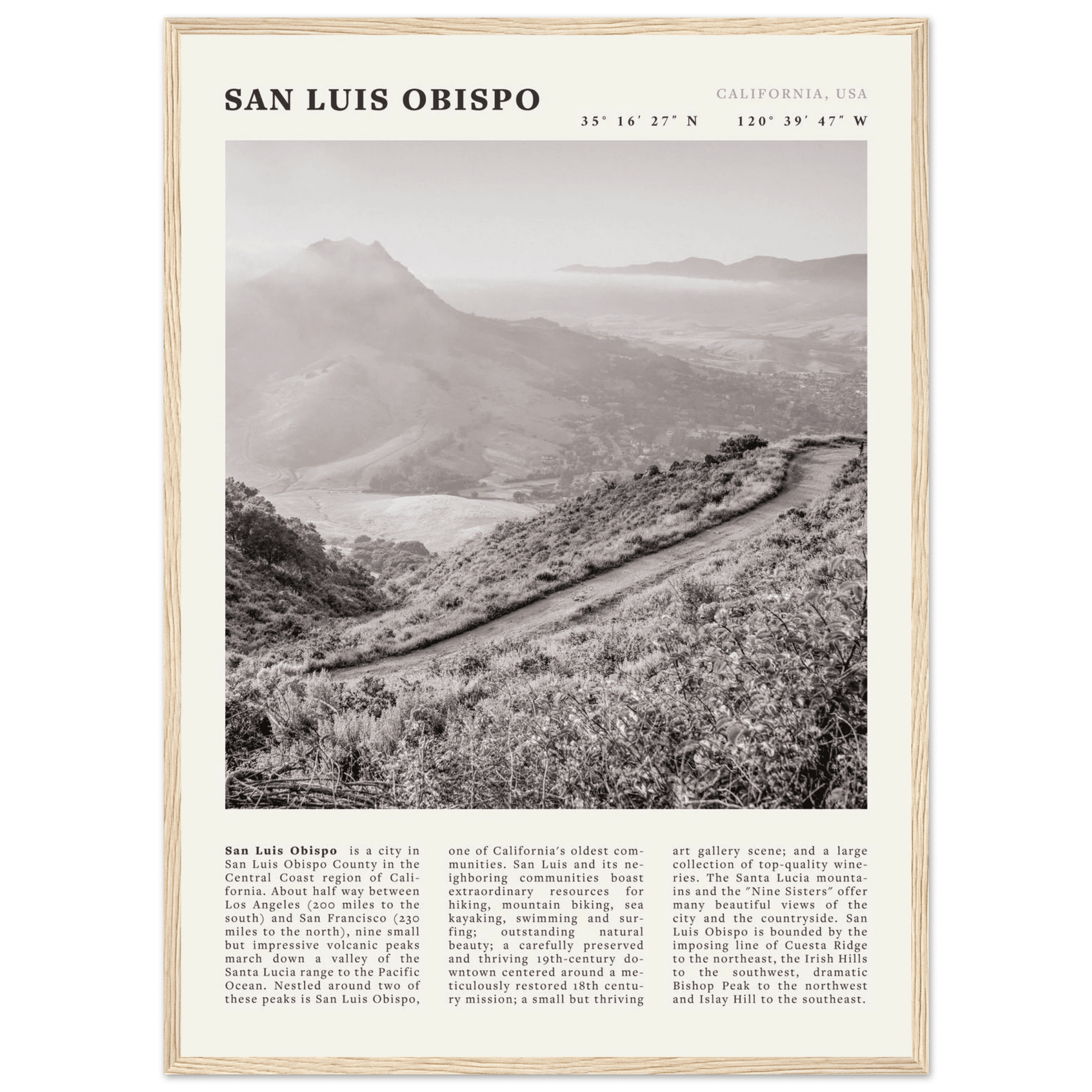San Luis Obispo Poster | Black & White California Wall Art | SLO Travel Print - Evergreen Posters