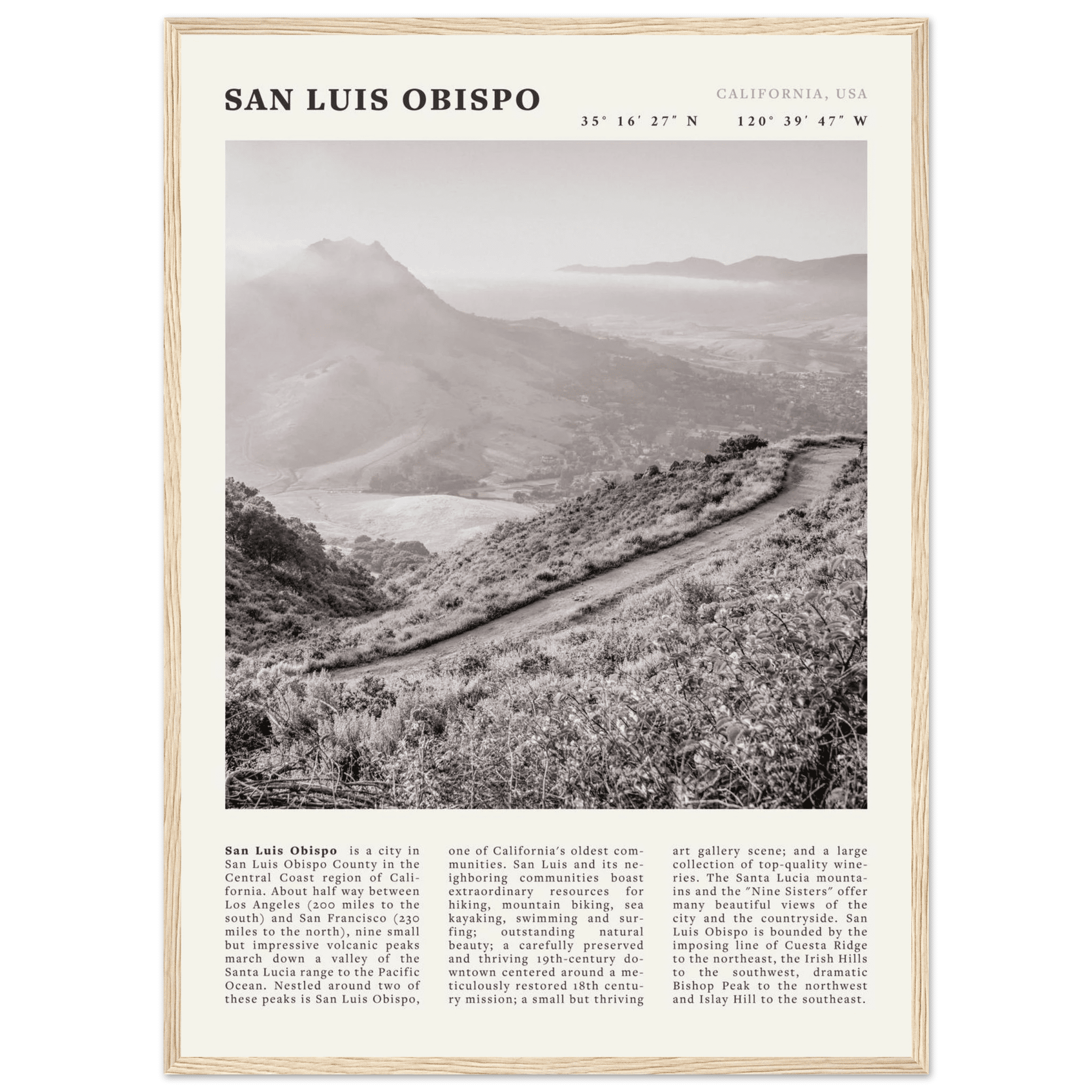San Luis Obispo Poster | Black & White California Wall Art | SLO Travel Print - Evergreen Posters
