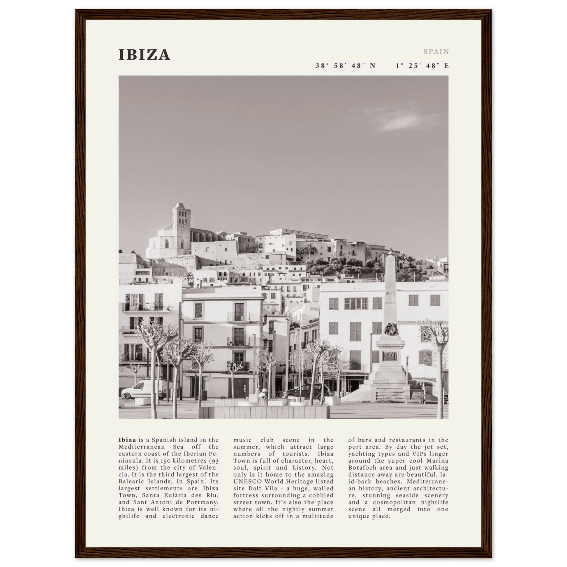 Ibiza Poster | Black & White Spanish Island Wall Art | Spain Travel Print - Evergreen Posters