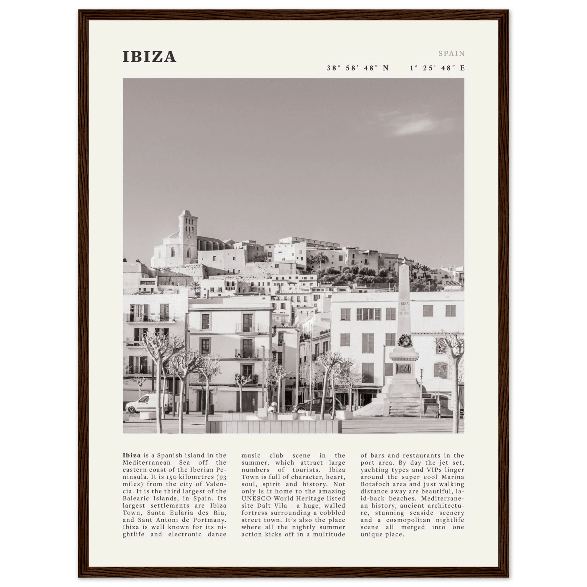 Ibiza Poster | Black & White Spanish Island Wall Art | Spain Travel Print - Evergreen Posters