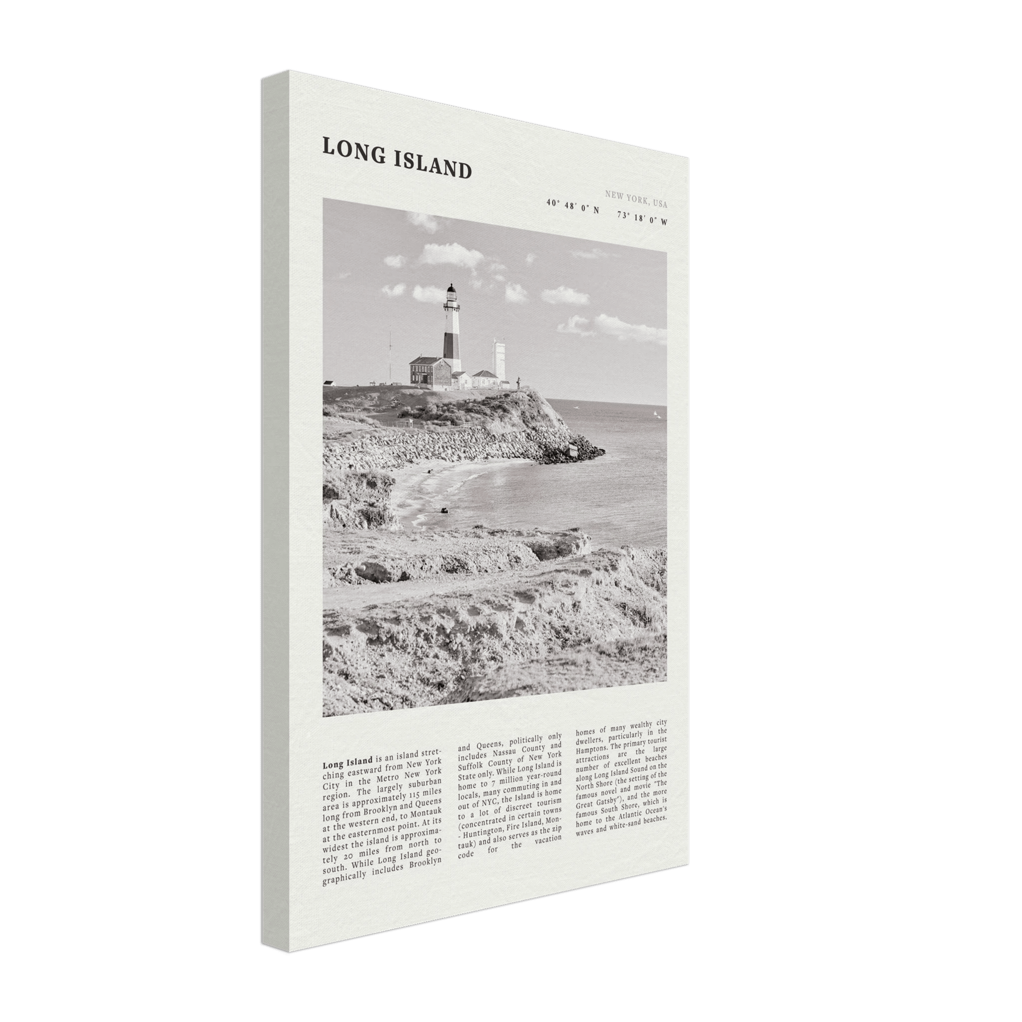 Long Island Poster | Black & White Montauk Lighthouse Wall Art | New York Print - Evergreen Posters