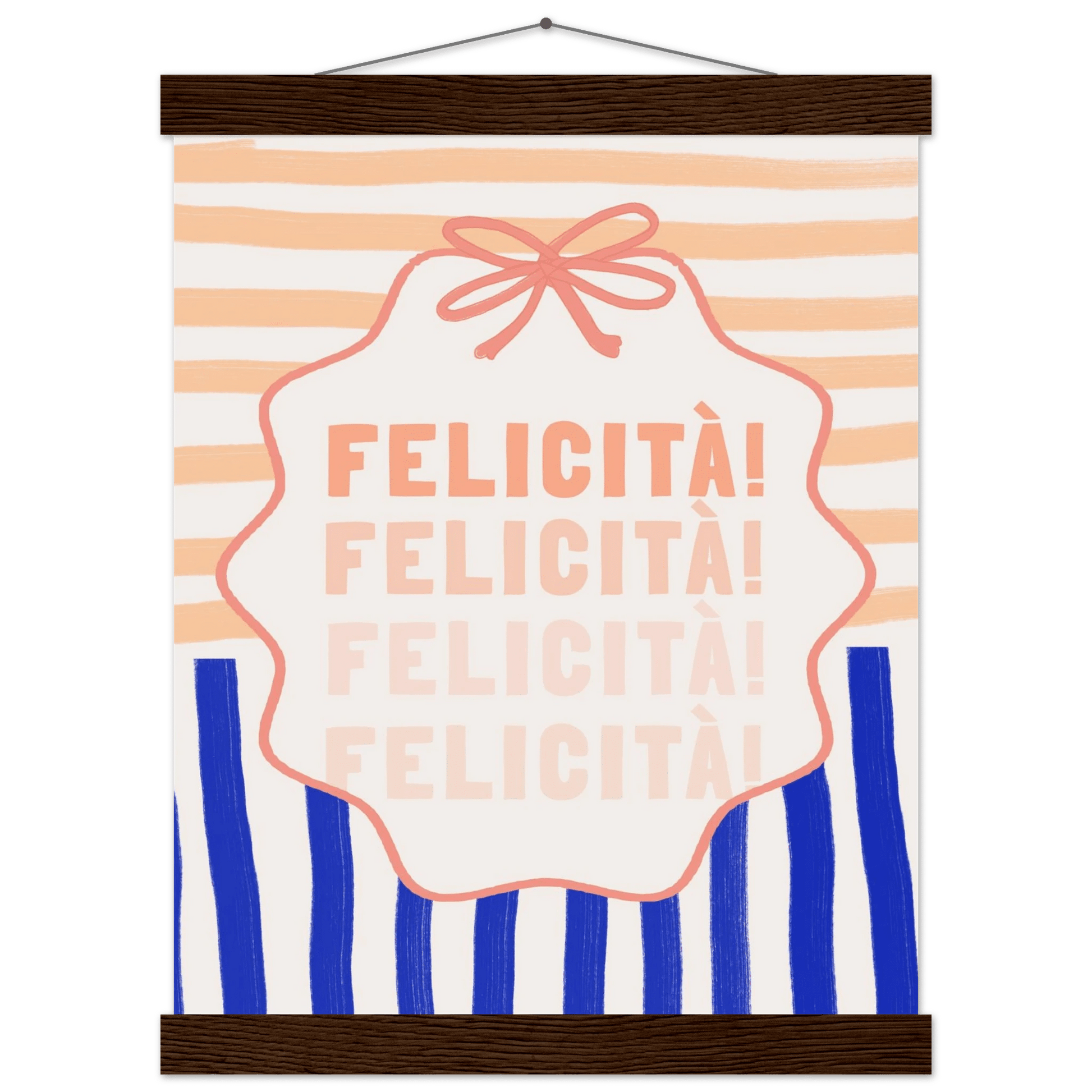Felicità Italian Happiness Quote Print | Coquette Stripe Wall Art - Evergreen Posters