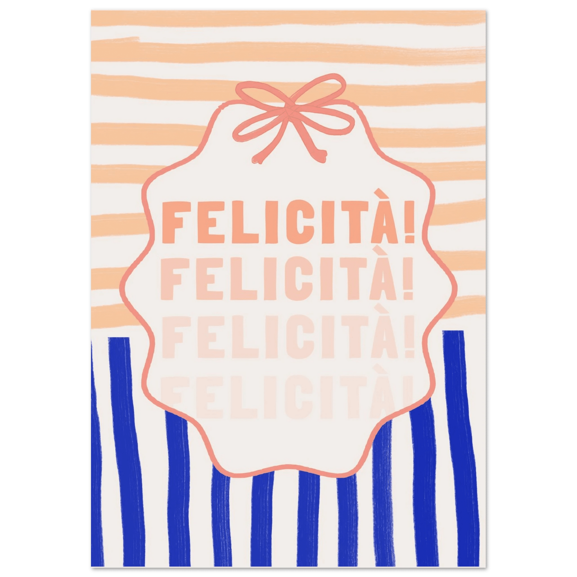 Felicità Italian Happiness Quote Print | Coquette Stripe Wall Art - Evergreen Posters