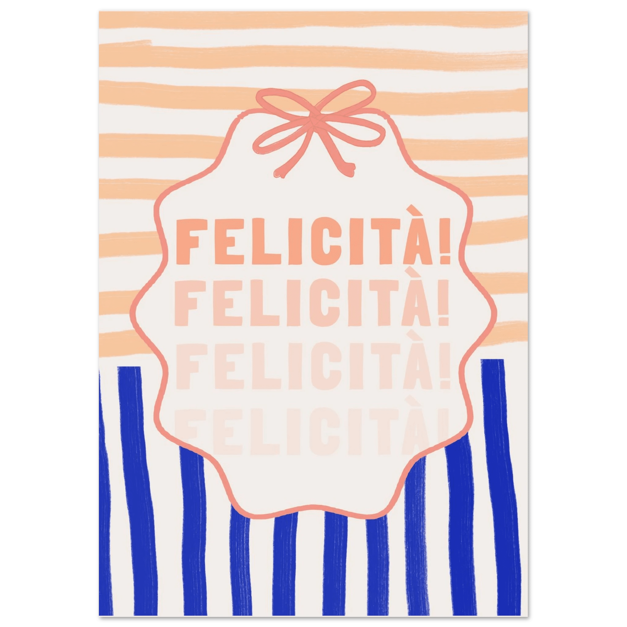 Felicità Italian Happiness Quote Print | Coquette Stripe Wall Art - Evergreen Posters