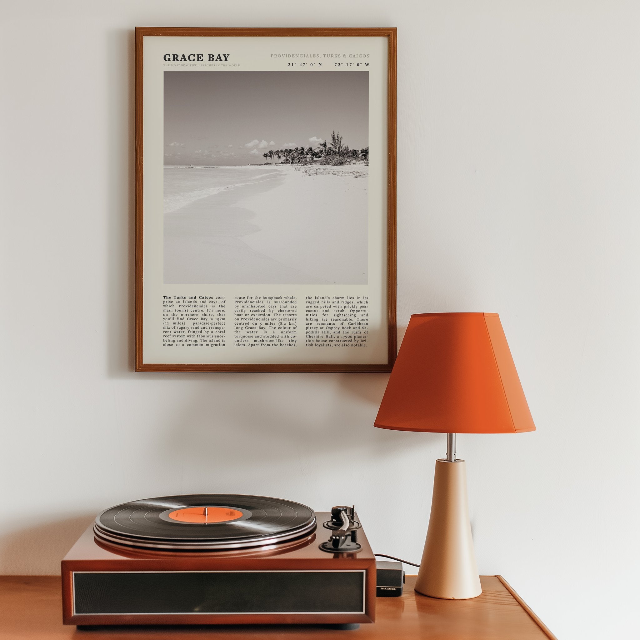 Grace Bay Poster | Black & White Turks & Caicos Wall Art | Caribbean Beach Print - Evergreen Posters