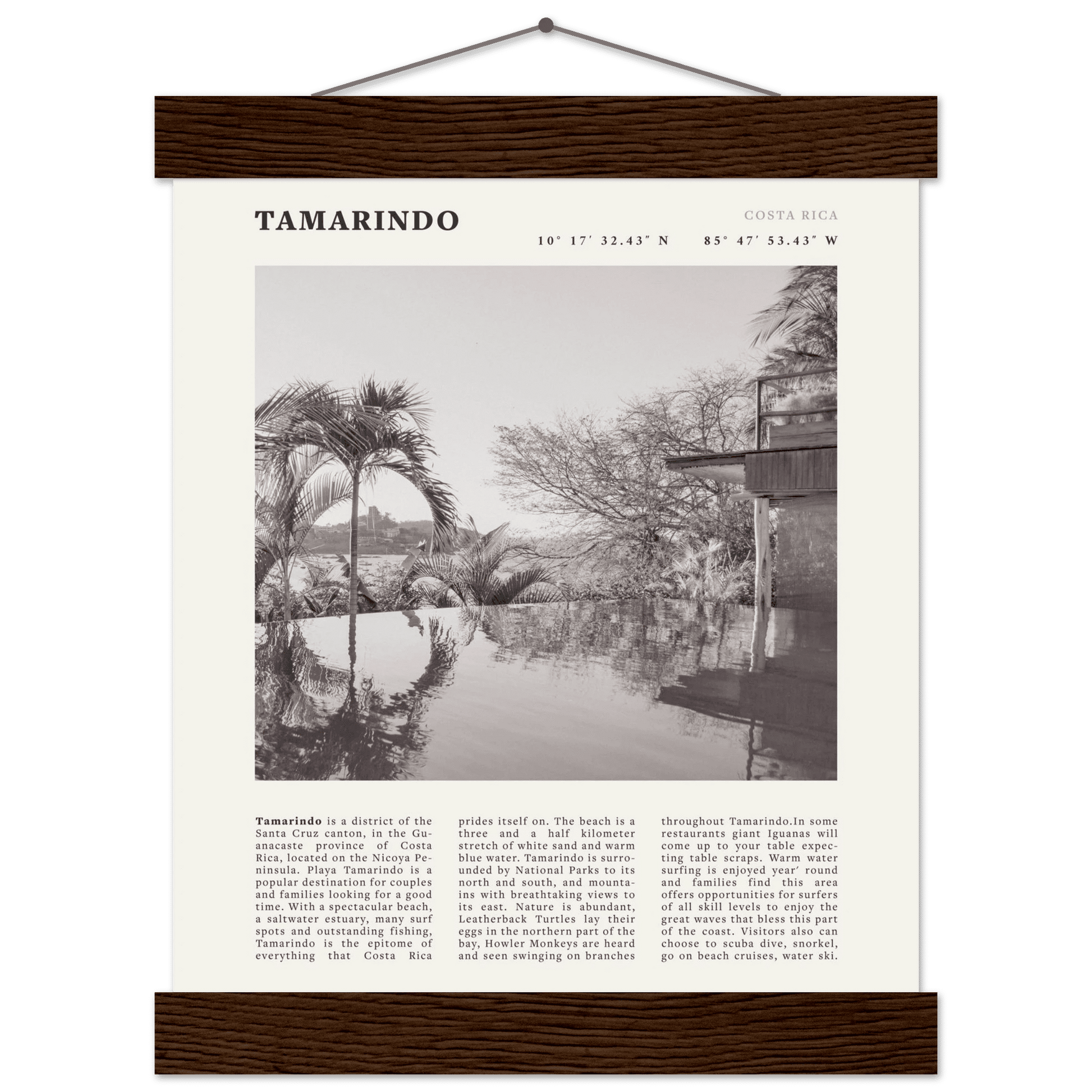 Tamarindo Poster | Black & White Costa Rica Beach Wall Art | Surf Travel Print - Evergreen Posters