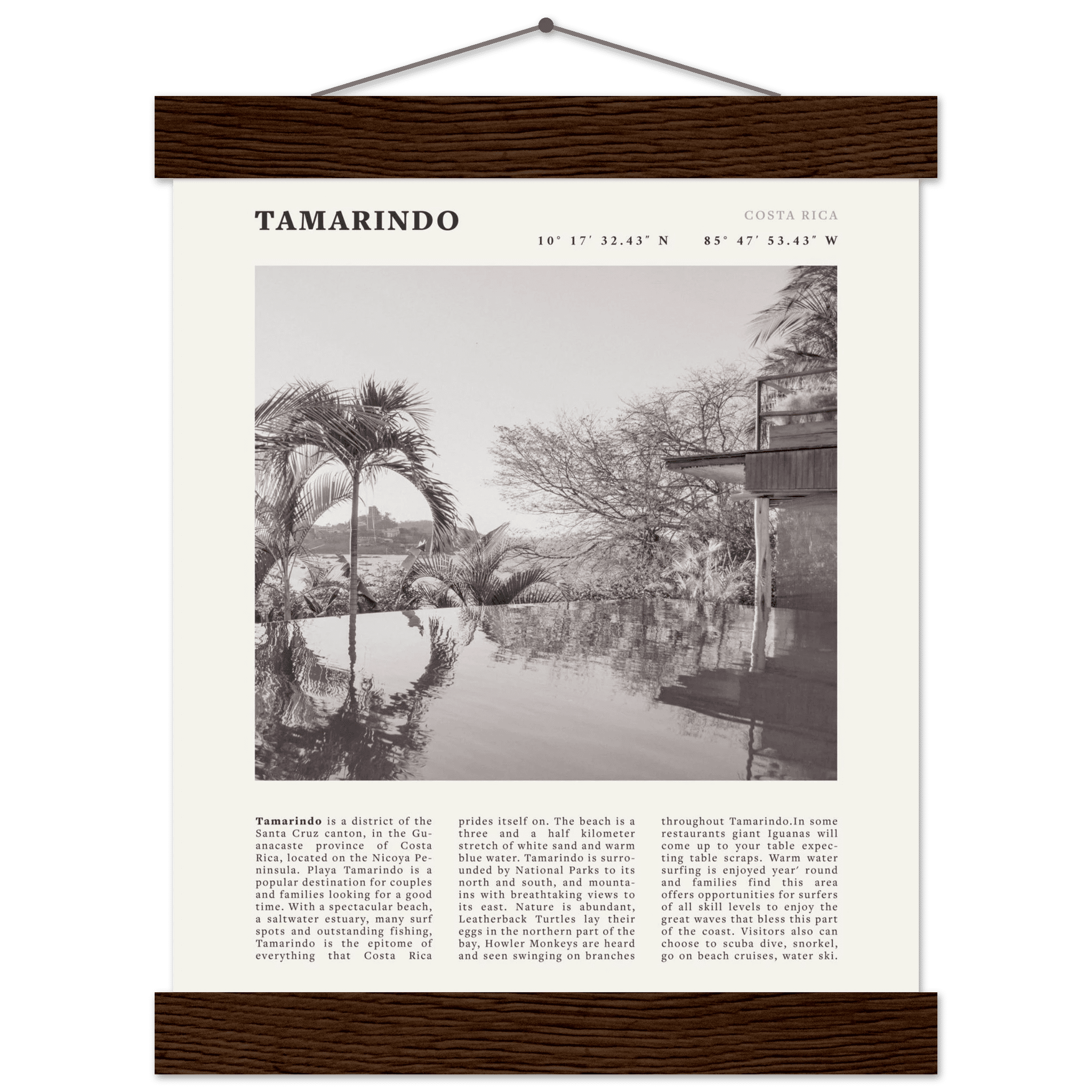 Tamarindo Poster | Black & White Costa Rica Beach Wall Art | Surf Travel Print - Evergreen Posters