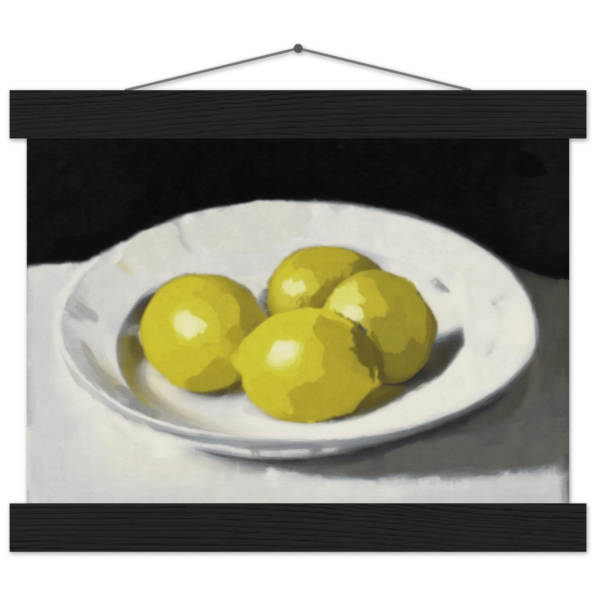Lemons Print | Three Lemons Oil Painting Wall Art | Kitchen Still Life Poster - Evergreen Posters