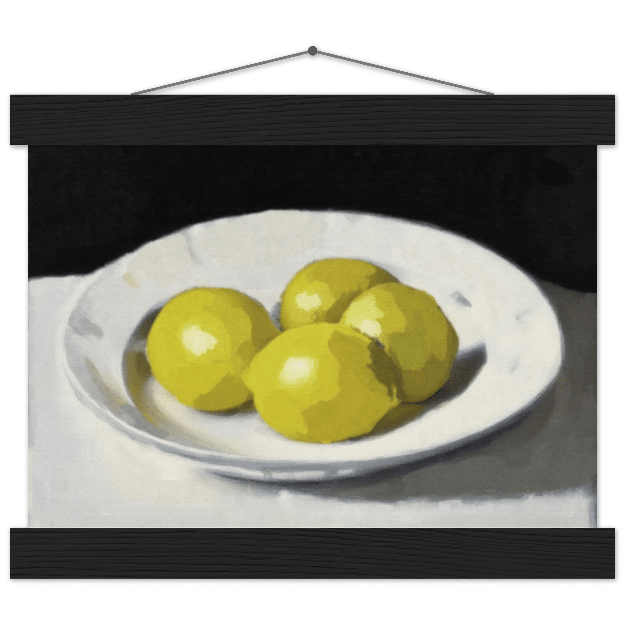 Lemons Print | Three Lemons Oil Painting Wall Art | Kitchen Still Life Poster - Evergreen Posters