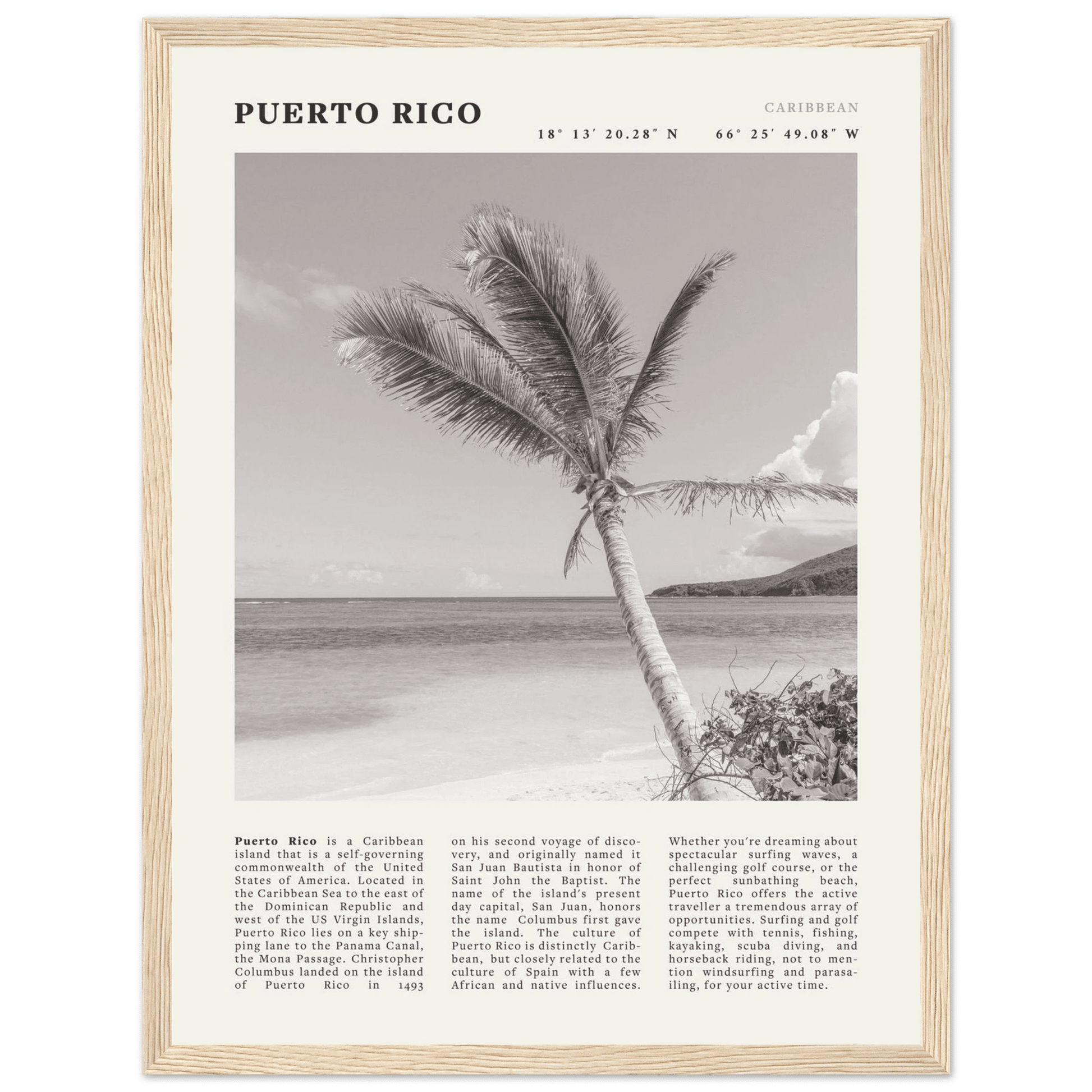 Puerto Rico Poster Black and White – Vintage Caribbean Palm Beach Print (Digital & Printed Options) - Evergreen Posters