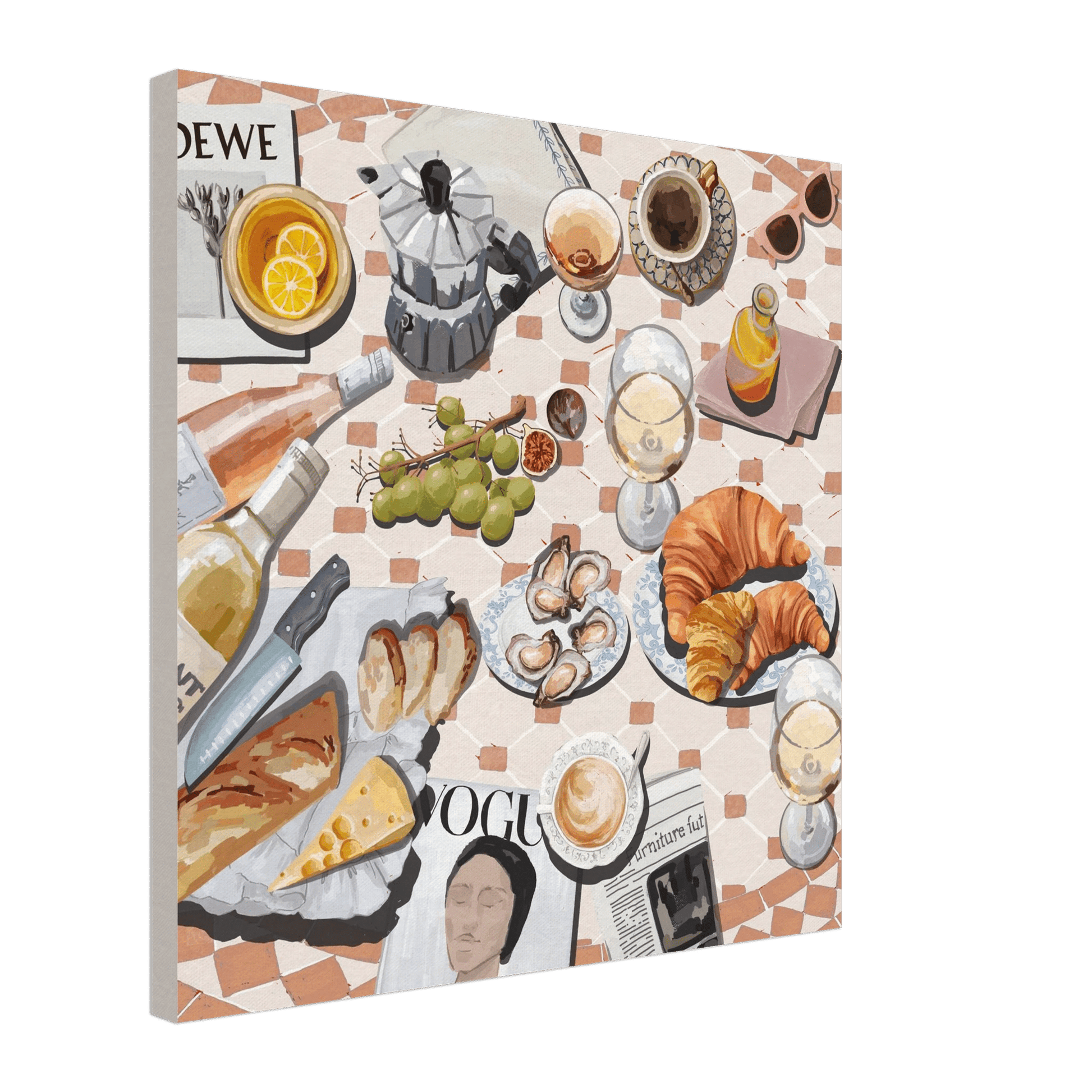 French Brunch Poster | Kitchen Decor Food Wall Art | Croissant & Coffee Square Print - Evergreen Posters - 36