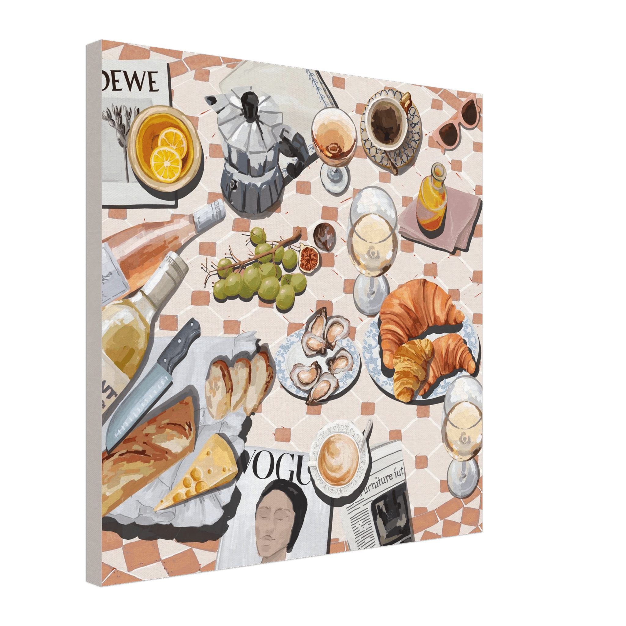 French Brunch Poster | Kitchen Decor Food Wall Art | Croissant & Coffee Square Print - Evergreen Posters - 36