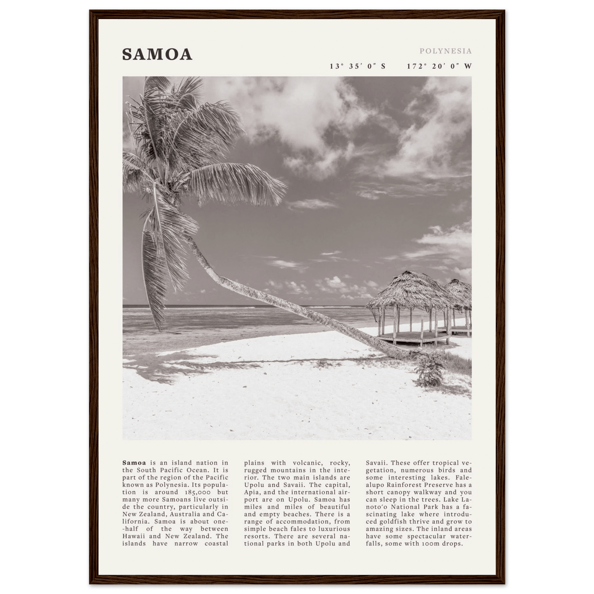 Samoa Poster | Black & White South Pacific Beach Wall Art | Polynesia Travel Print - Evergreen Posters