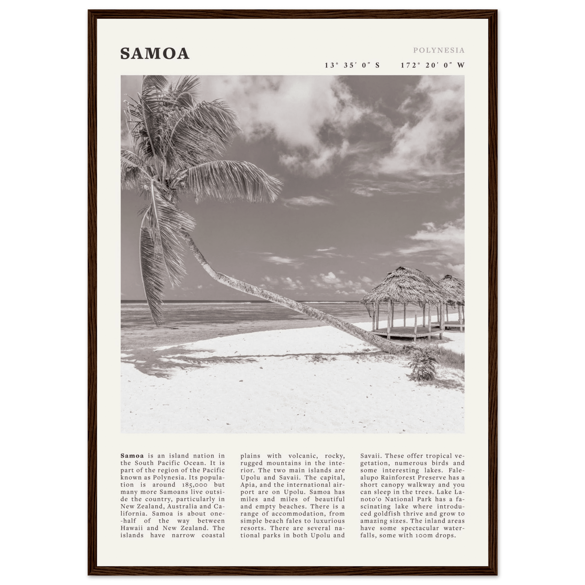 Samoa Poster | Black & White South Pacific Beach Wall Art | Polynesia Travel Print - Evergreen Posters
