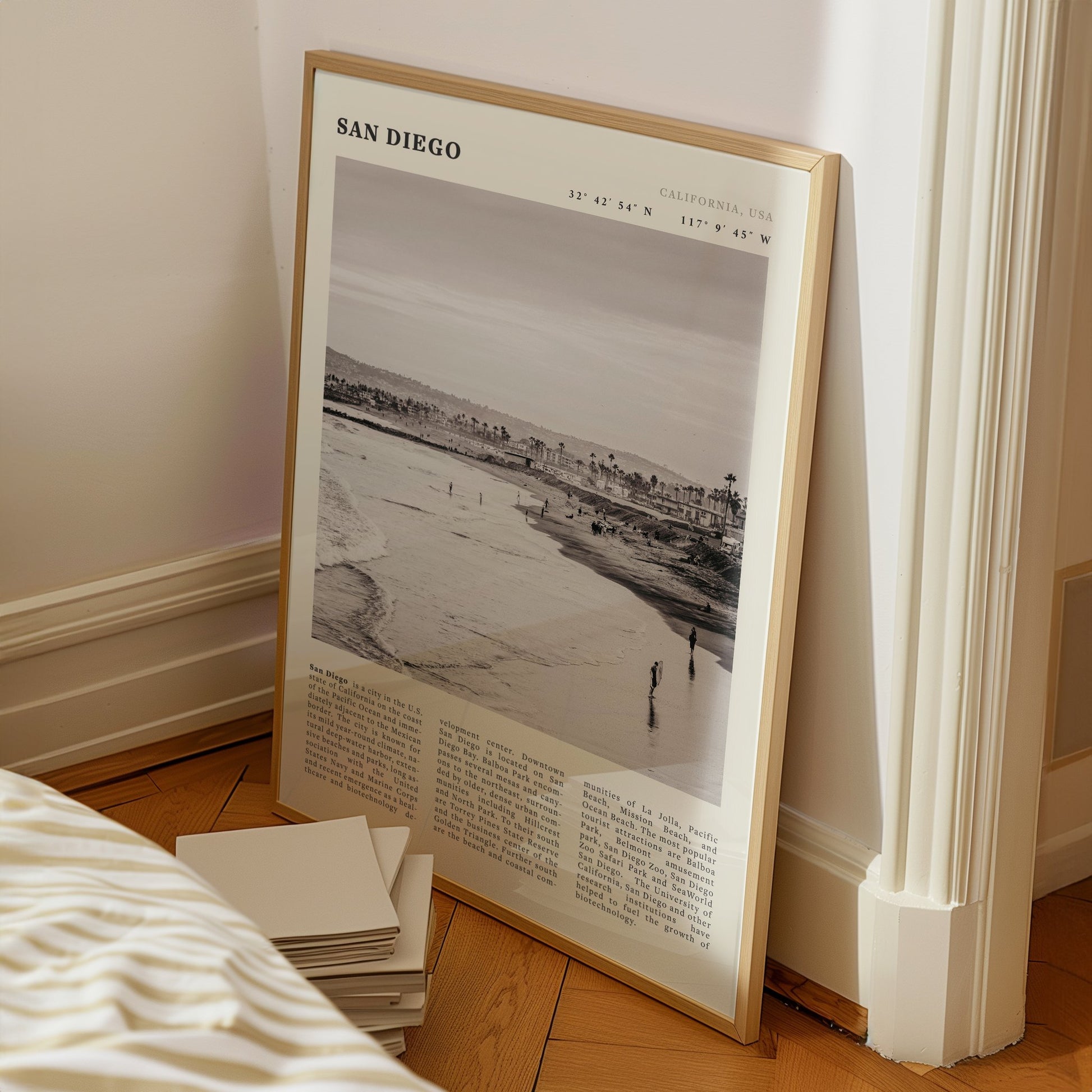 San Diego Poster | Black & White California Beach Wall Art | Coastal Travel Print Decor - Evergreen Posters