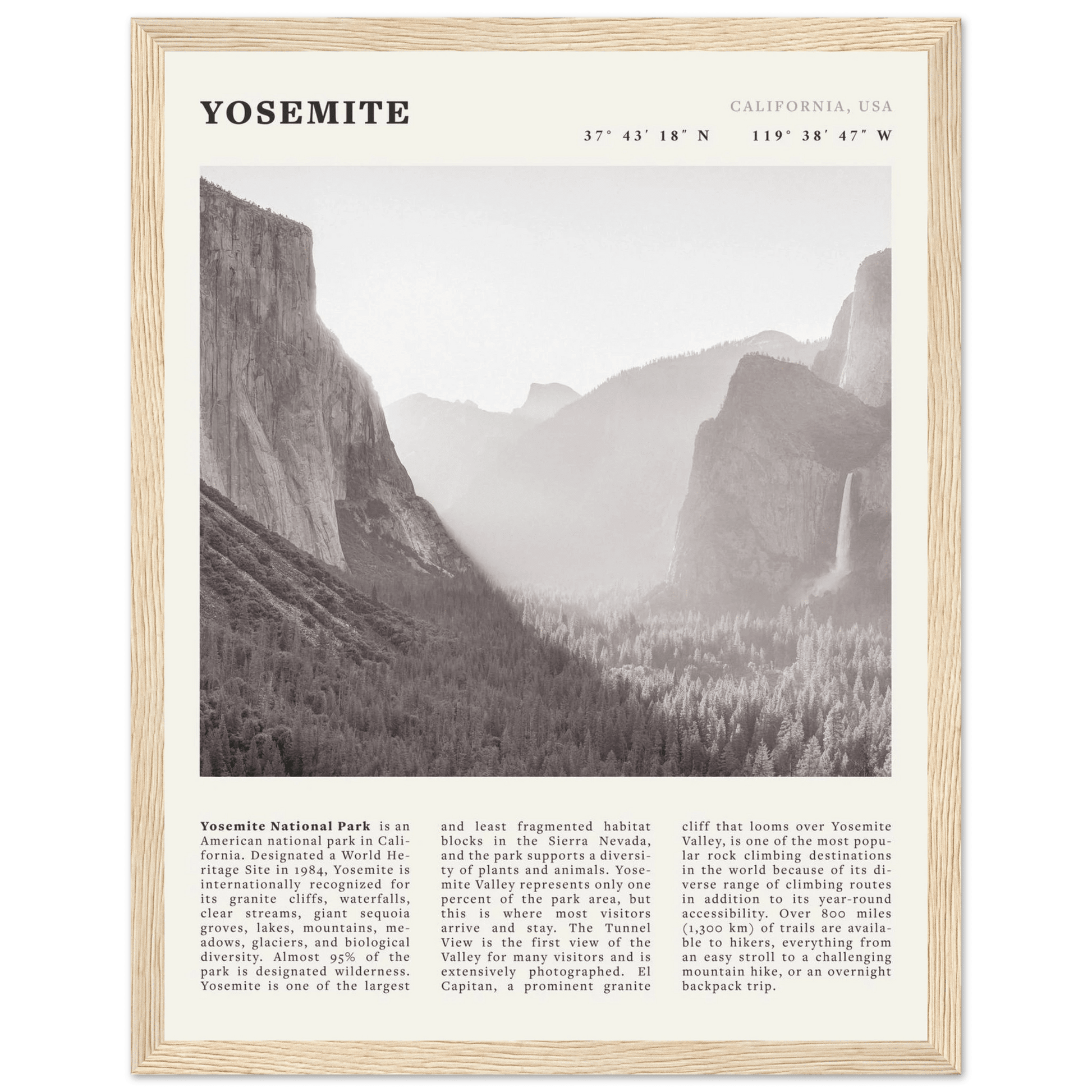 Yosemite Poster | Black & White National Park Wall Art | California Nature Print - Evergreen Posters