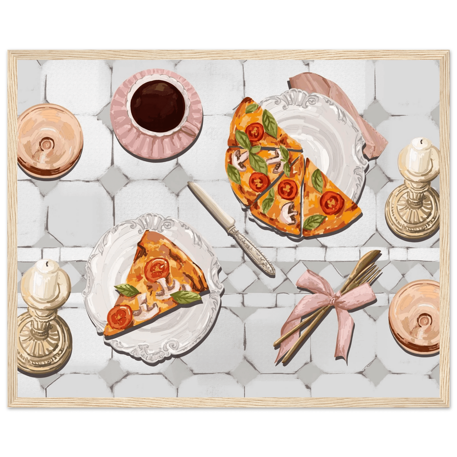 Pizza & Tea Kitchen Poster | Horizontal Food Wall Art | Italian Dining Room Print - Evergreen Posters