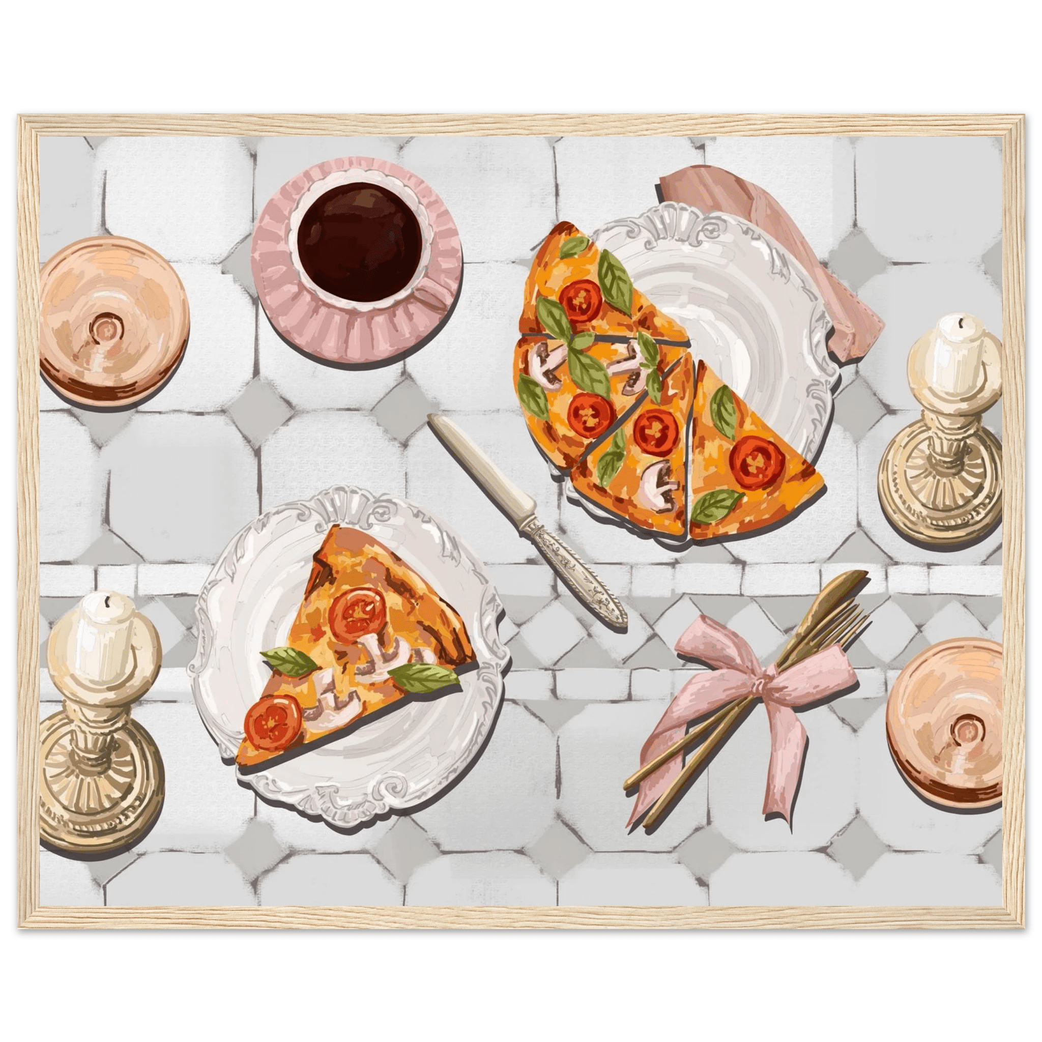 Pizza & Tea Kitchen Poster | Horizontal Food Wall Art | Italian Dining Room Print - Evergreen Posters