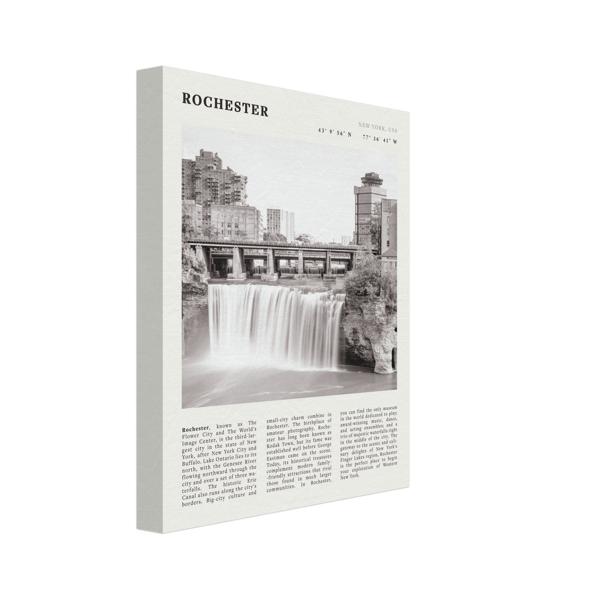 Rochester Poster | Black & White High Falls Wall Art | New York Travel Print - Evergreen Posters