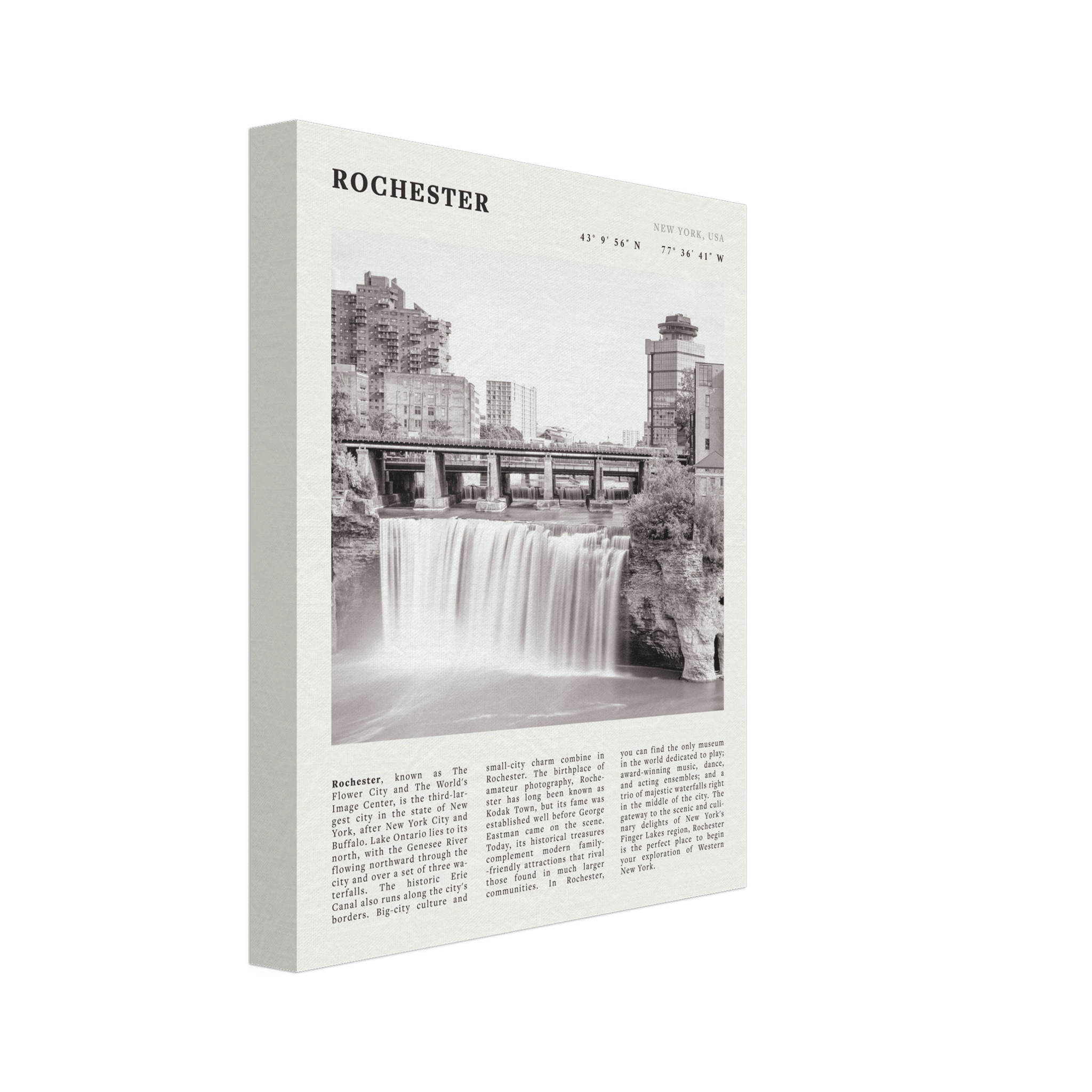 Rochester Poster | Black & White High Falls Wall Art | New York Travel Print - Evergreen Posters