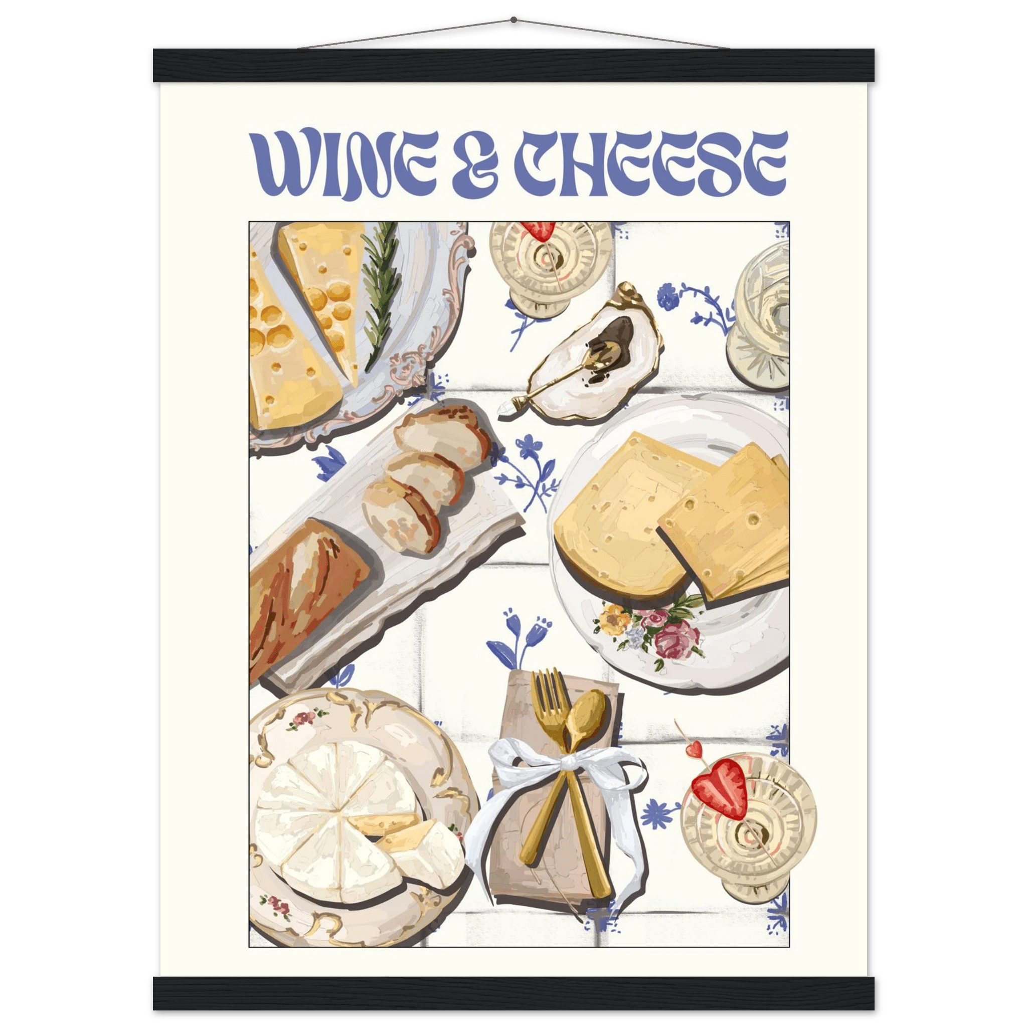 Wine & Cheese Poster – Elegant Kitchen & Dining Wall Art Print (Digital & Printed Options) - Evergreen Posters