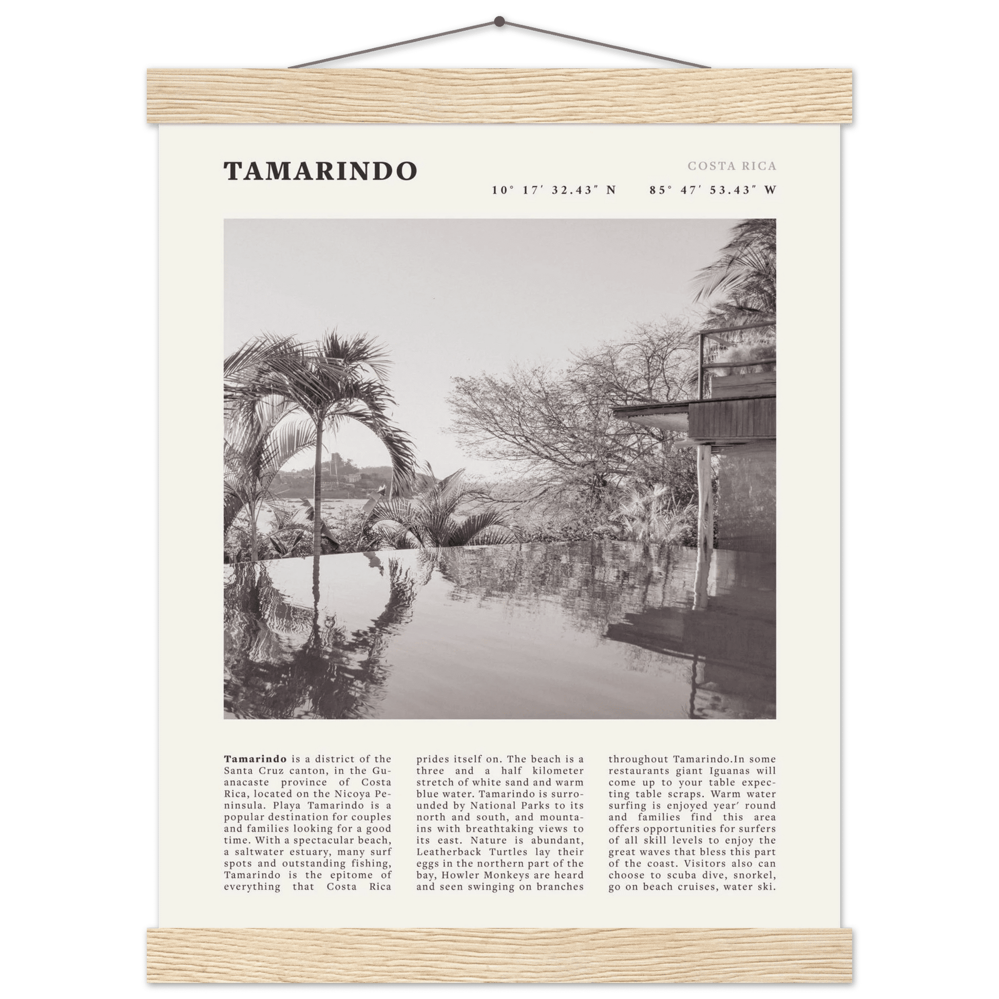 Tamarindo Poster | Black & White Costa Rica Beach Wall Art | Surf Travel Print - Evergreen Posters