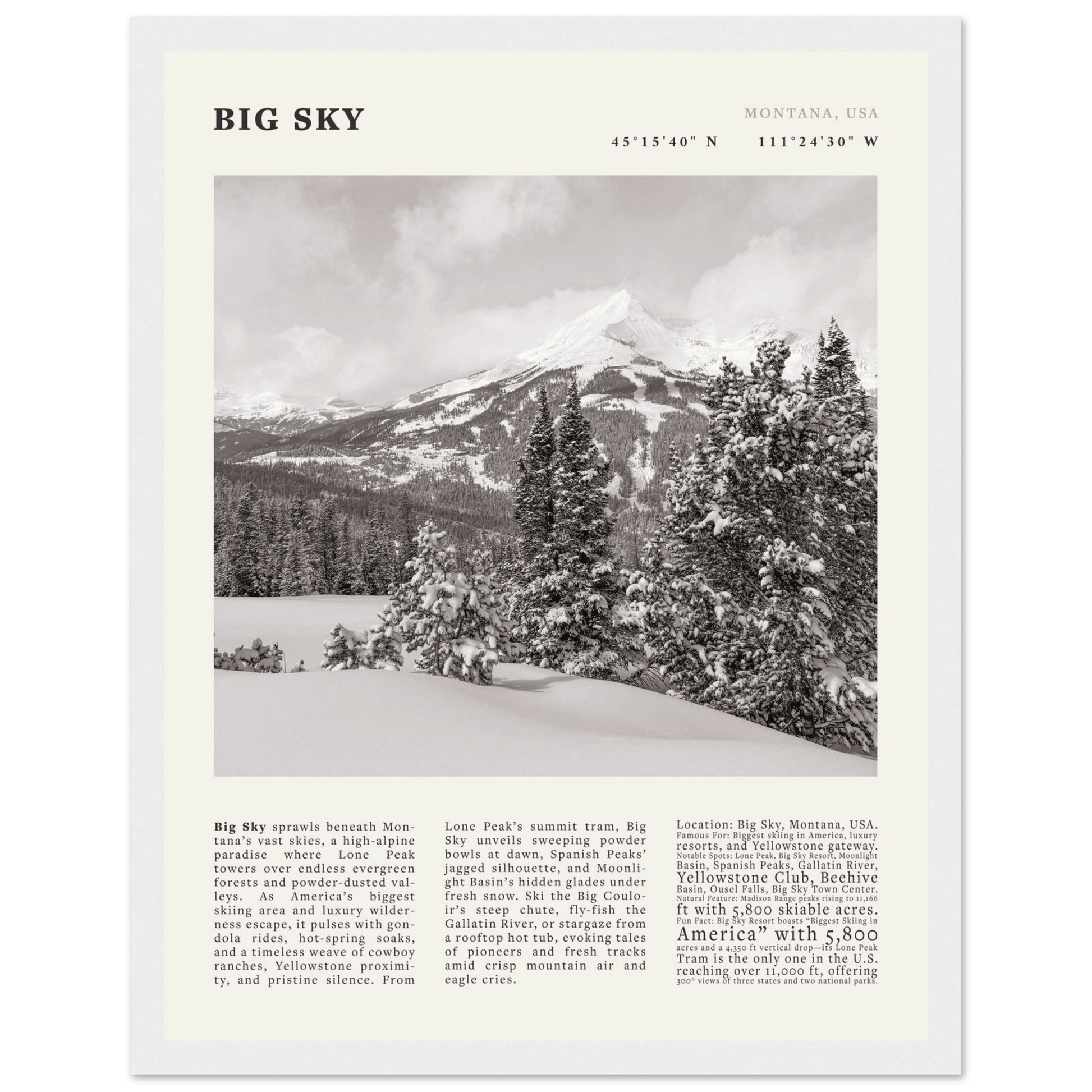 Big Sky Montana Poster Black and White – Vintage Lone Peak Ski Resort Print (Digital & Printed Options) - Evergreen Posters
