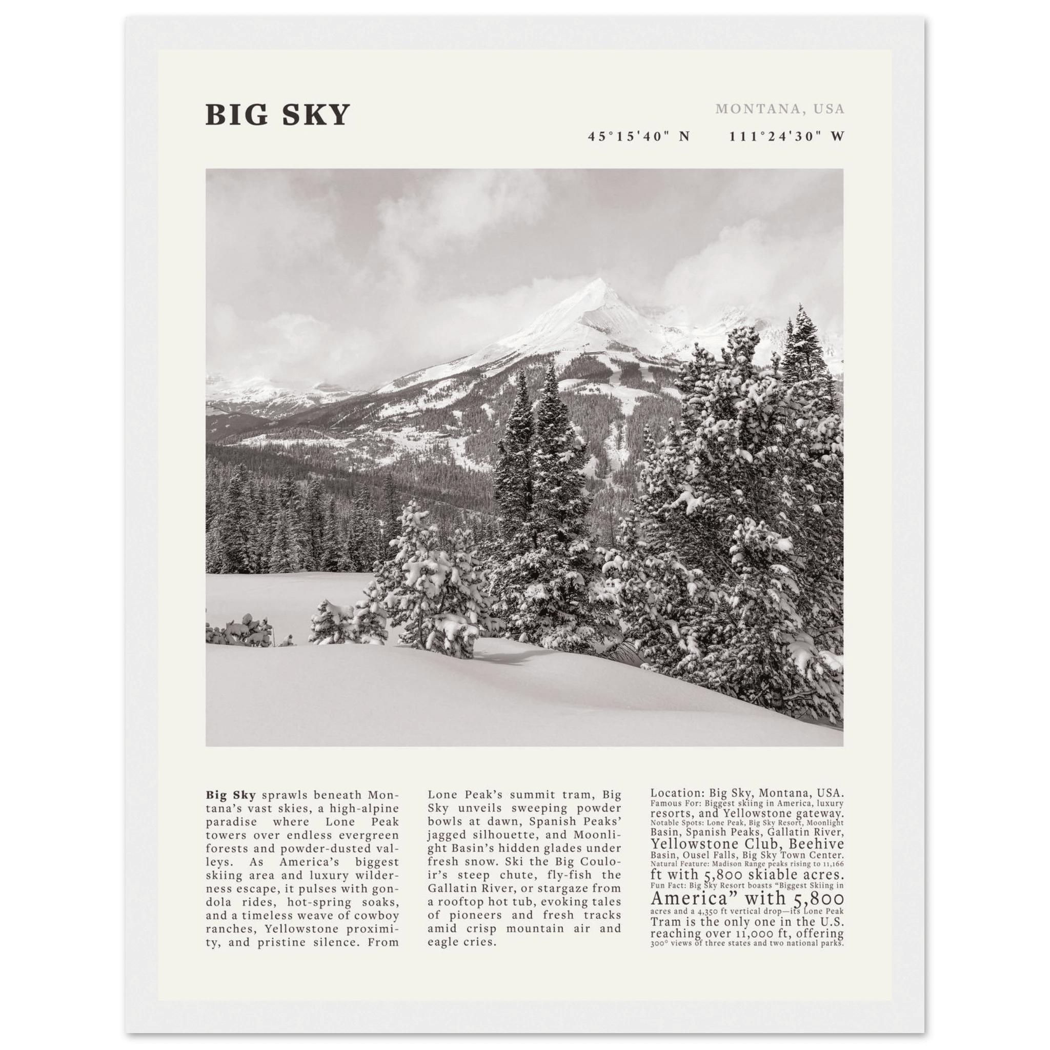 Big Sky Montana Poster Black and White – Vintage Lone Peak Ski Resort Print (Digital & Printed Options) - Evergreen Posters