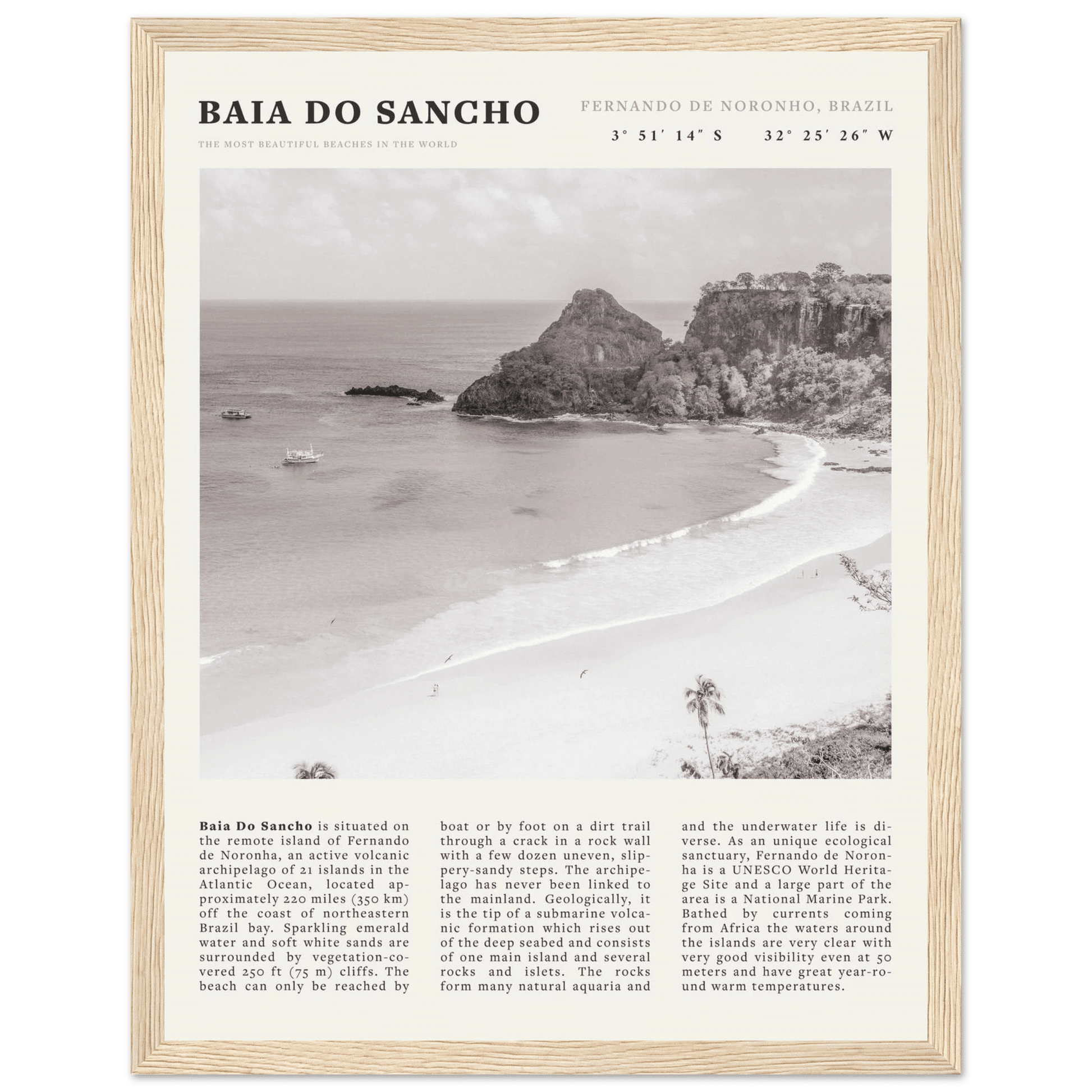 Baia Do Sancho Poster | Black & White Brazil Beach Wall Art | Fernando de Noronha - Evergreen Posters