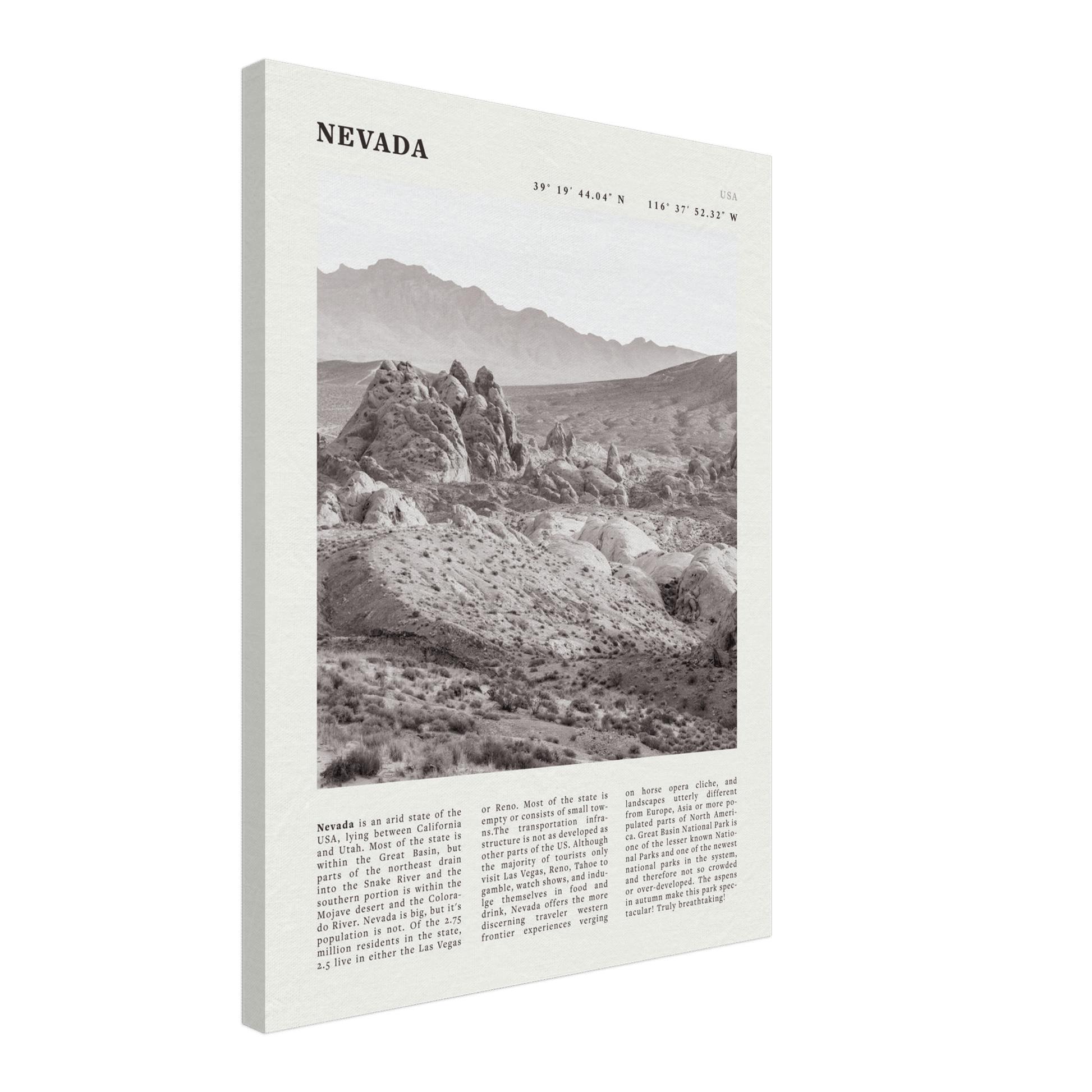 Nevada Poster | Black & White Desert Landscape Wall Art | USA Travel Print Decor - Evergreen Posters