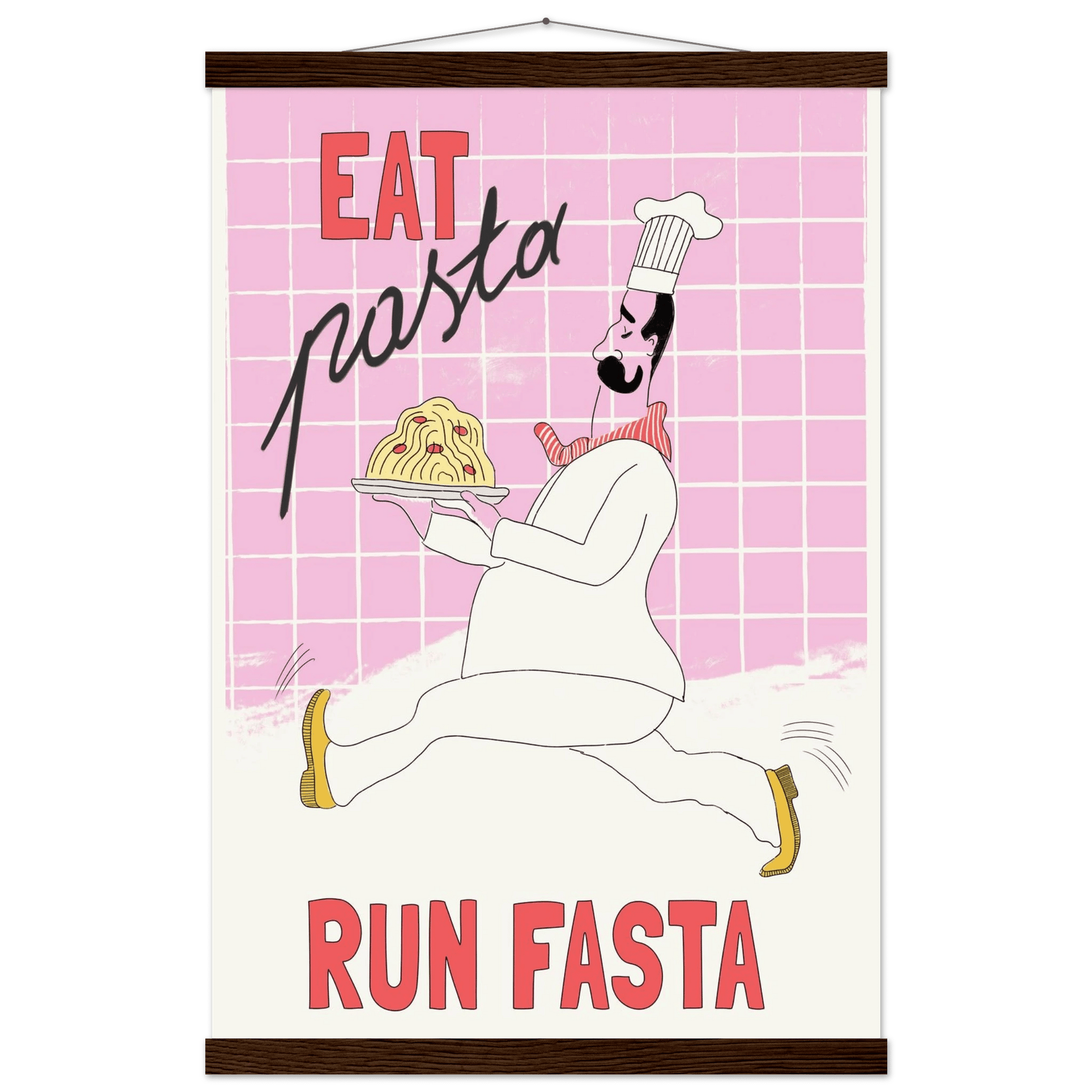 Eat Pasta Run Fasta Poster – Playful Kitchen Wall Art Print (Light Pink) - Evergreen Posters