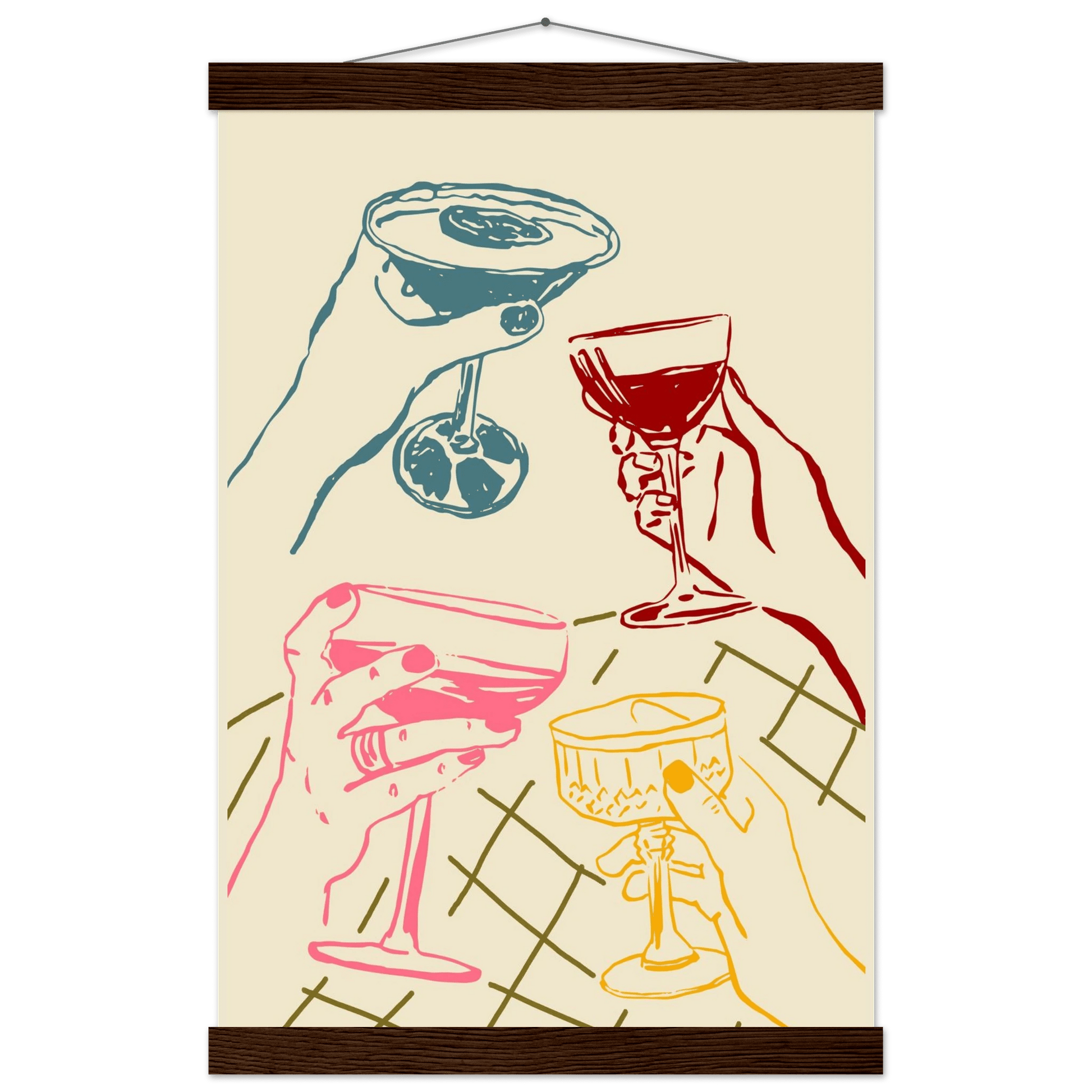 Cheers Print | Colourful Cocktail Glasses Wall Art | Kitchen Bar Poster - Evergreen Posters