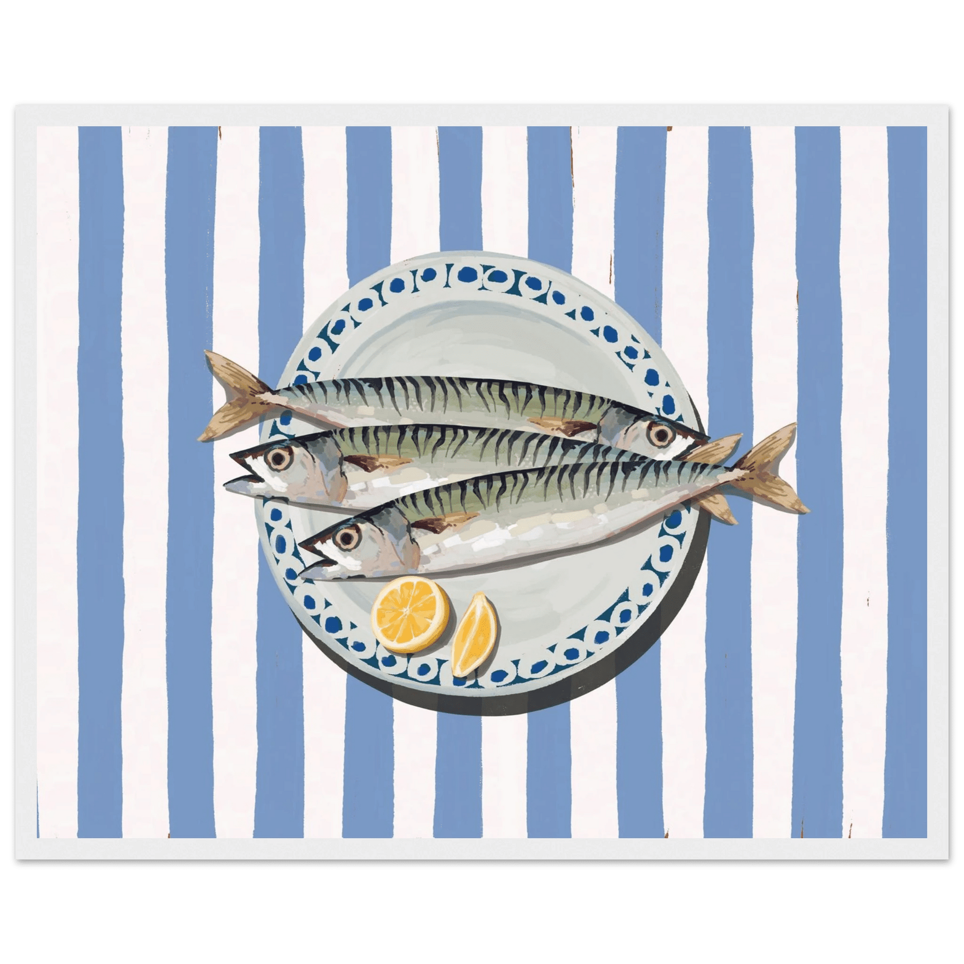 Sardines Print | Blue Stripe Fish Kitchen Wall Art | Coastal Food Poster - Evergreen Posters