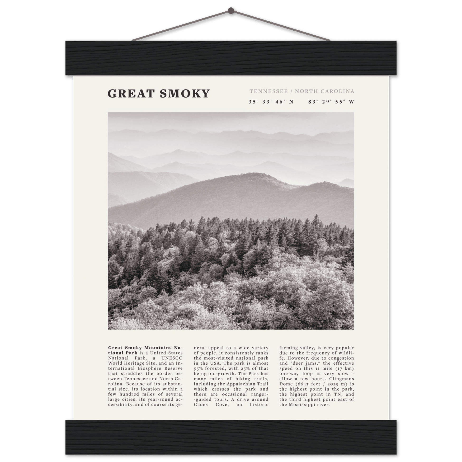 Great Smoky Mountains Poster | Black & White National Park Wall Art | Tennessee Print - Evergreen Posters