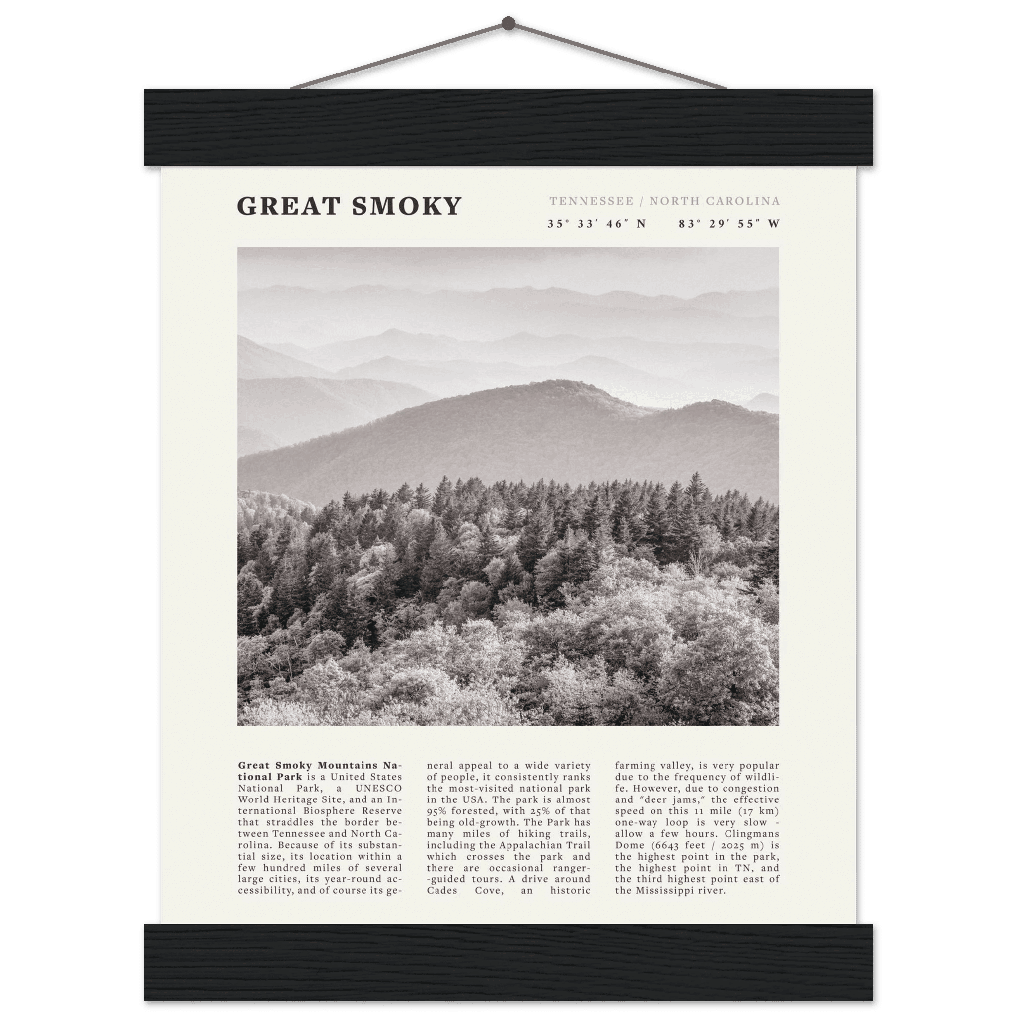Great Smoky Mountains Poster | Black & White National Park Wall Art | Tennessee Print - Evergreen Posters