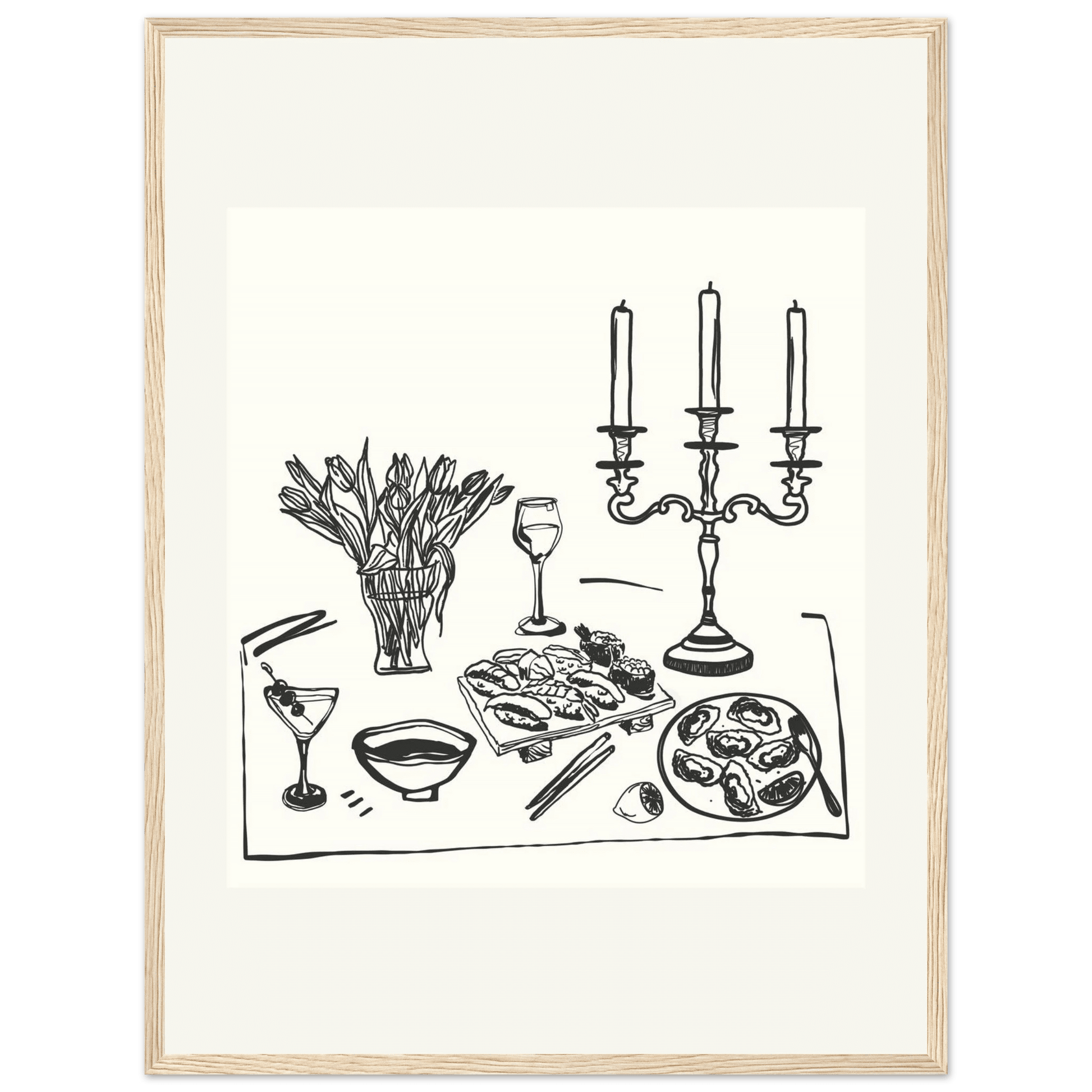 Fine Dining Table Print | Black Line Art Kitchen Wall Art | Elegant Dining Room Poster - Evergreen Posters