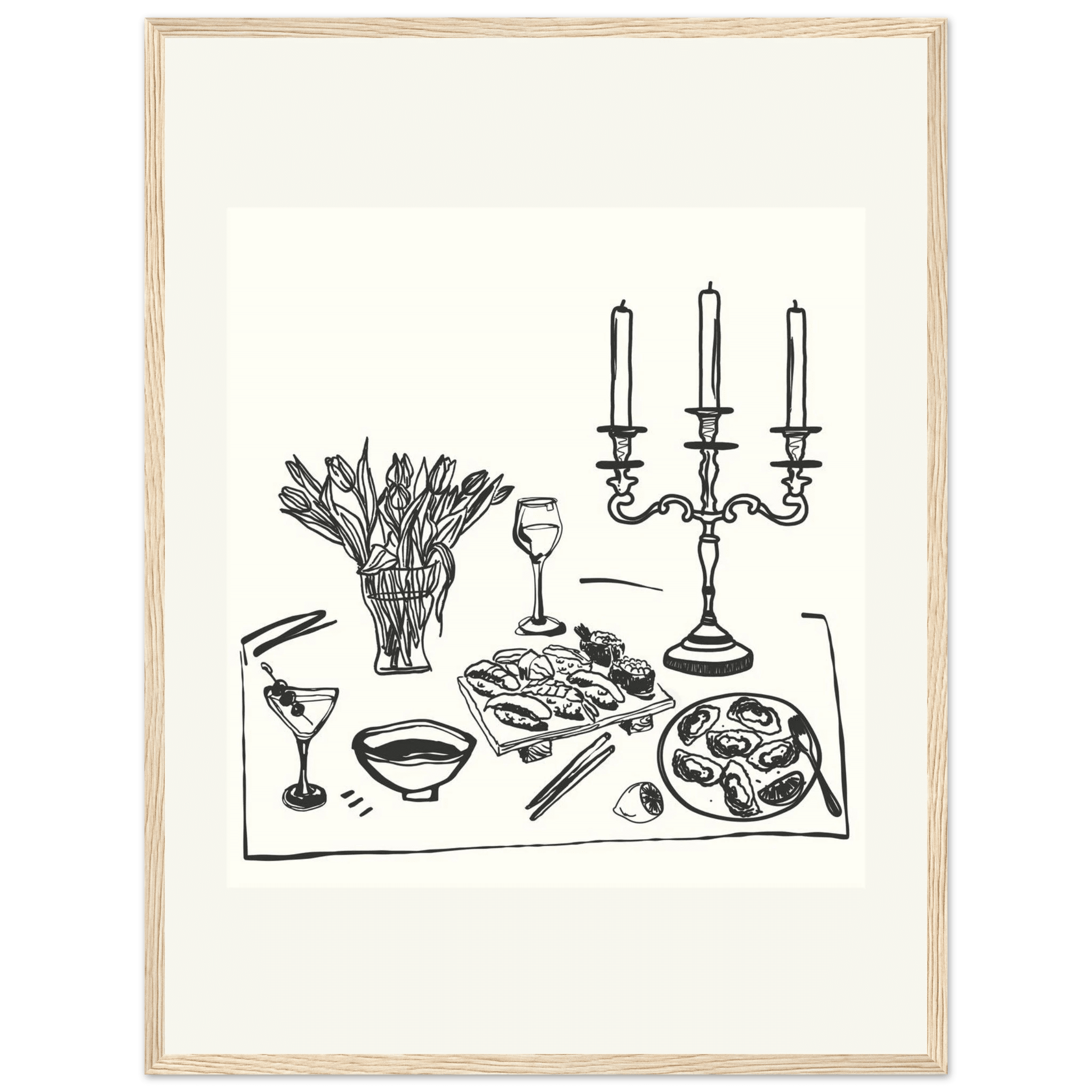 Fine Dining Table Print | Black Line Art Kitchen Wall Art | Elegant Dining Room Poster - Evergreen Posters