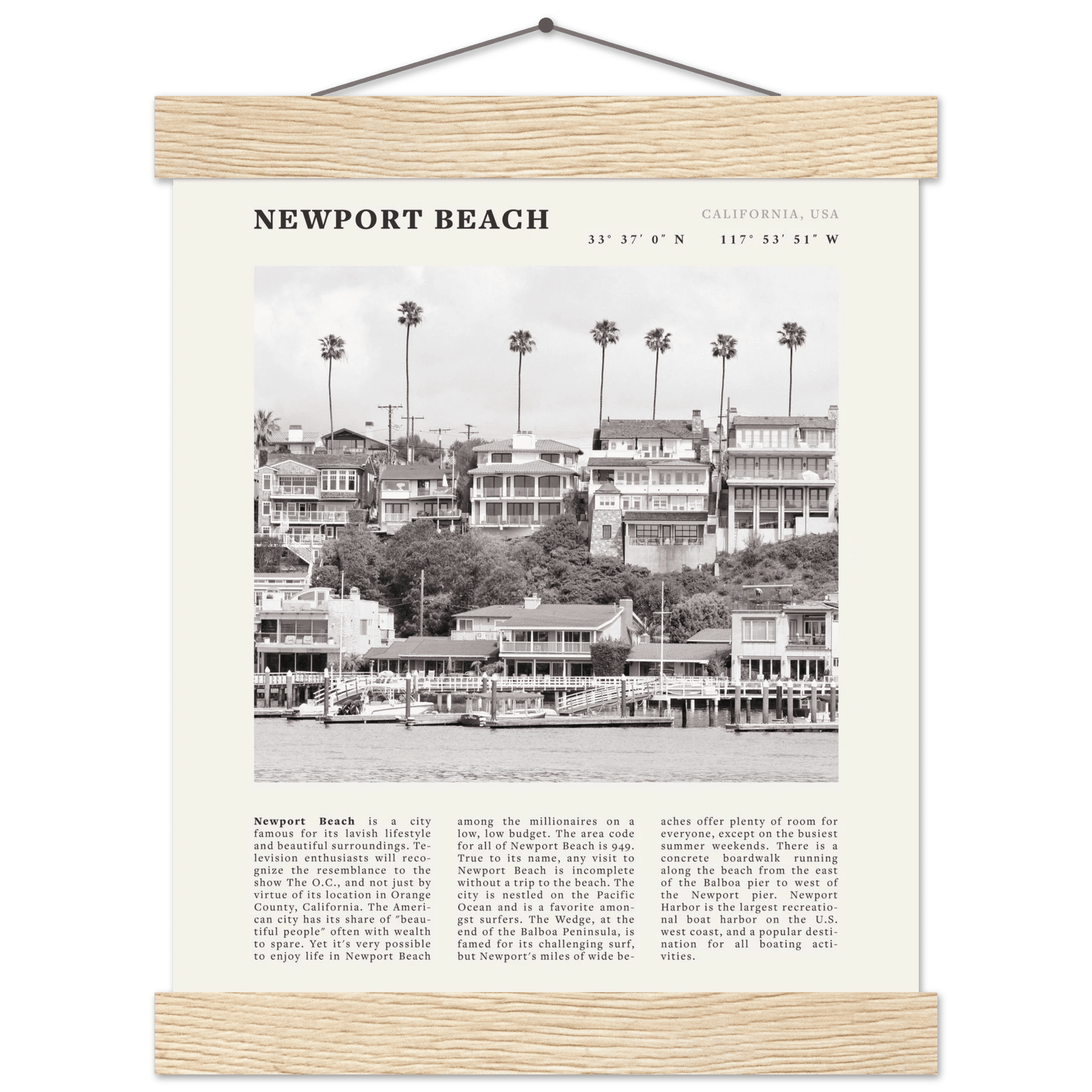 Newport Beach Poster | Black & White California Harbor Wall Art | Coastal Print - Evergreen Posters
