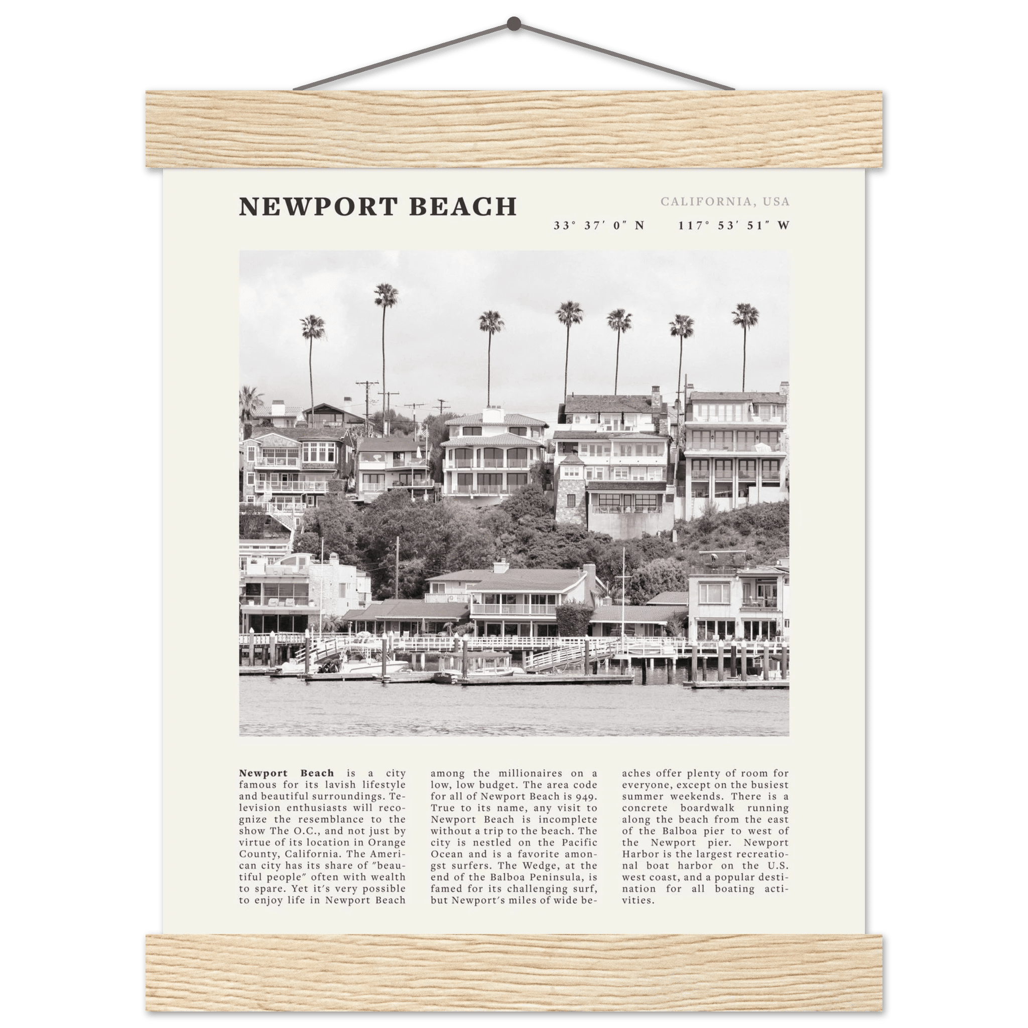 Newport Beach Poster | Black & White California Harbor Wall Art | Coastal Print - Evergreen Posters