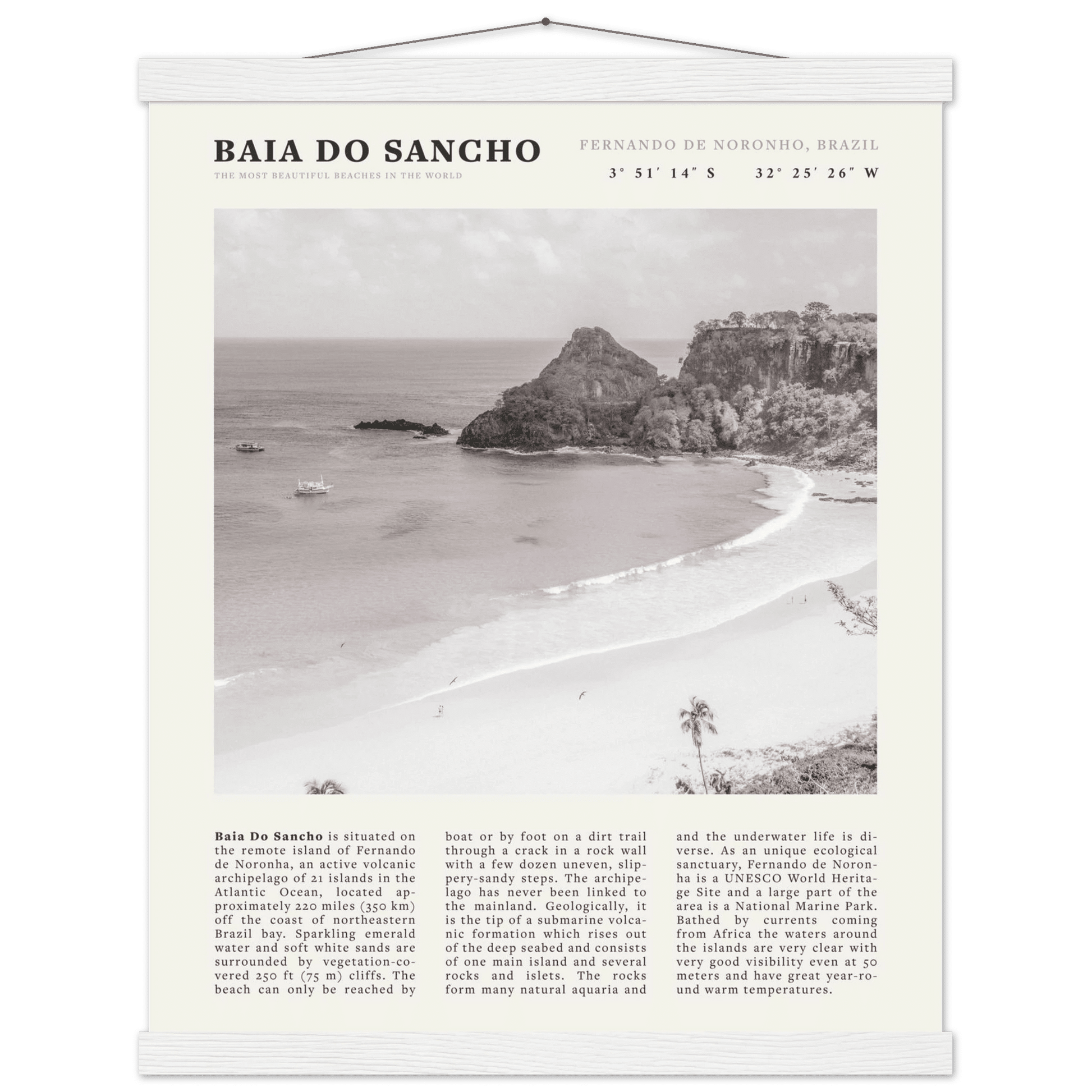 Baia Do Sancho Poster | Black & White Brazil Beach Wall Art | Fernando de Noronha - Evergreen Posters