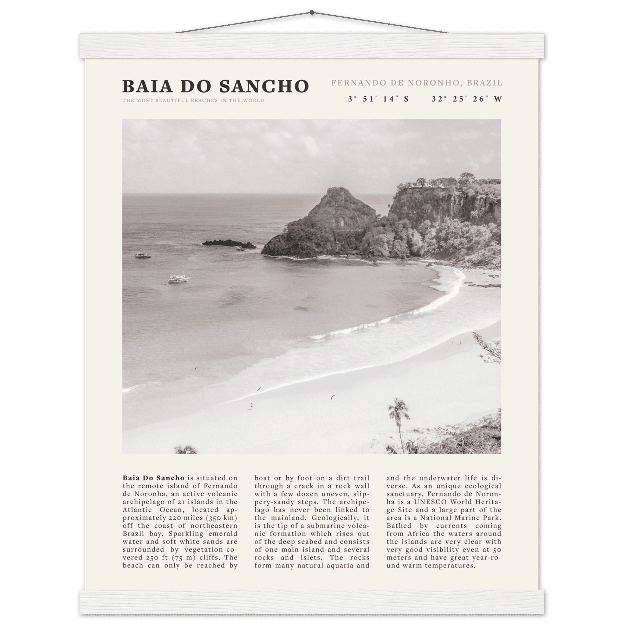 Baia Do Sancho Poster | Black & White Brazil Beach Wall Art | Fernando de Noronha - Evergreen Posters