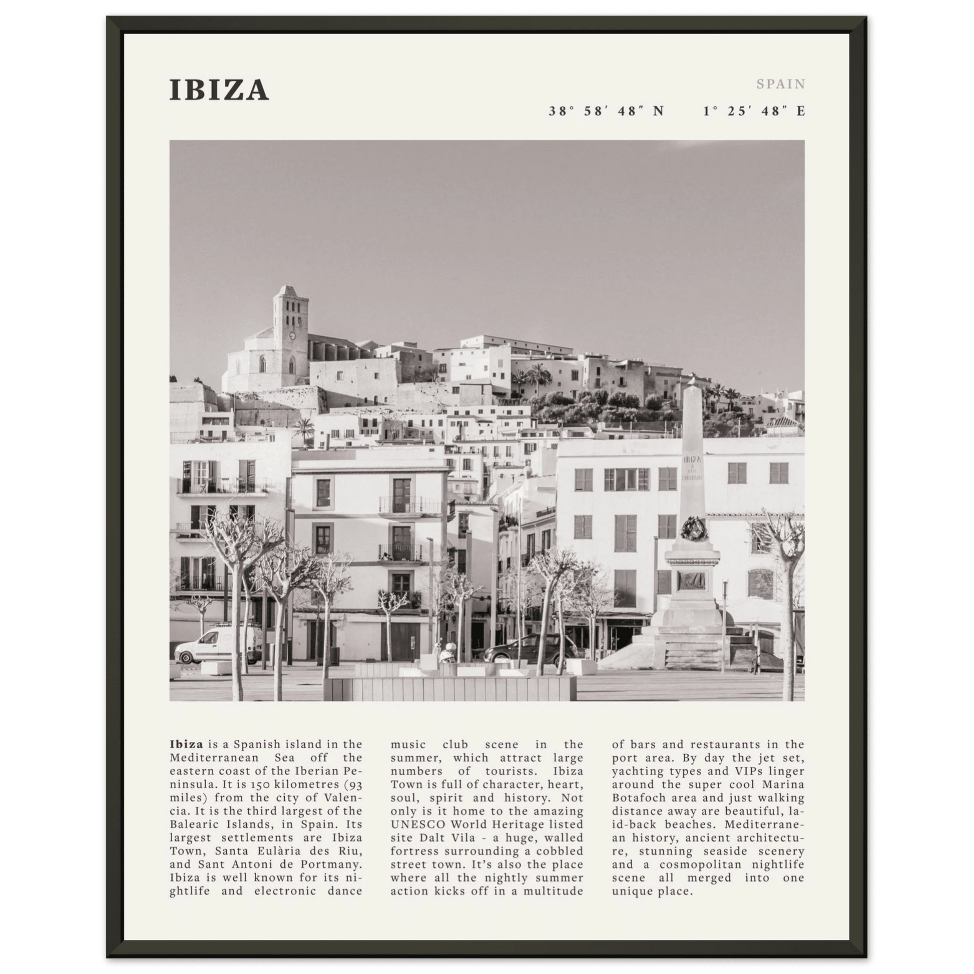 Ibiza Poster | Black & White Spanish Island Wall Art | Spain Travel Print - Evergreen Posters