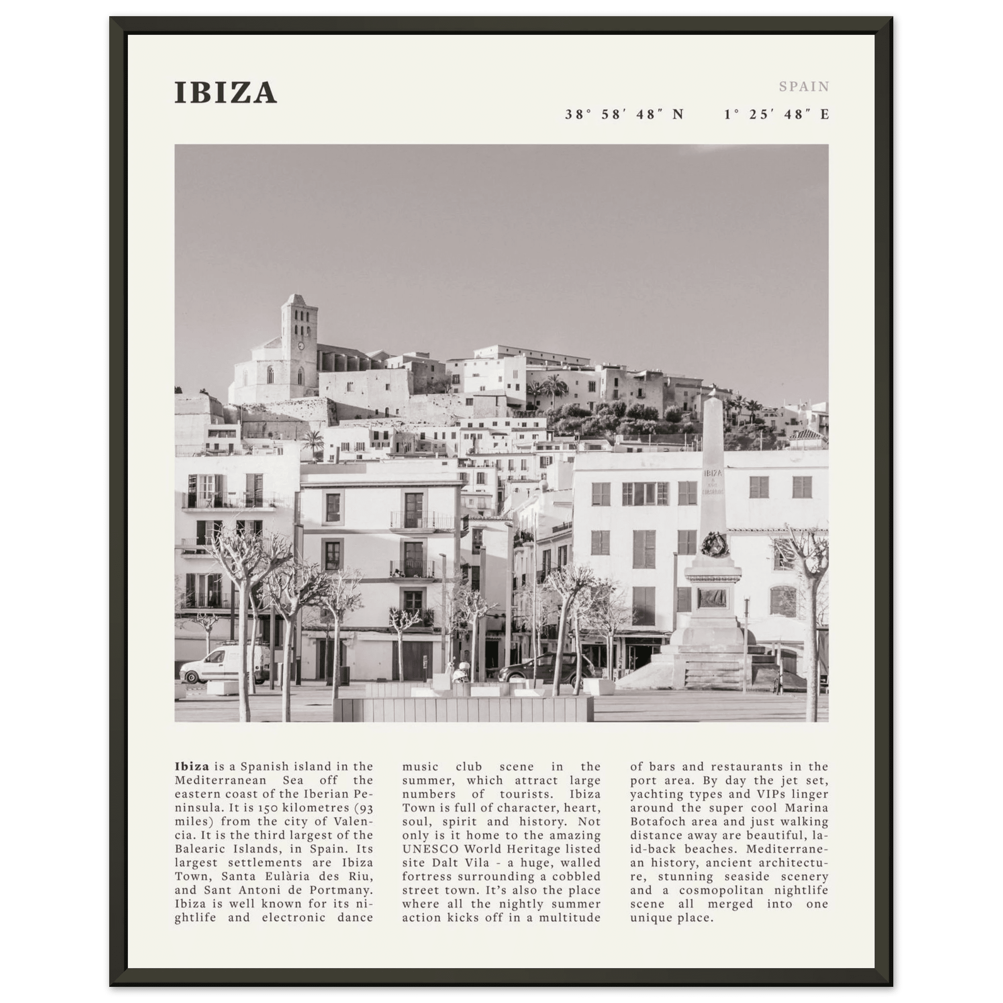 Ibiza Poster | Black & White Spanish Island Wall Art | Spain Travel Print - Evergreen Posters