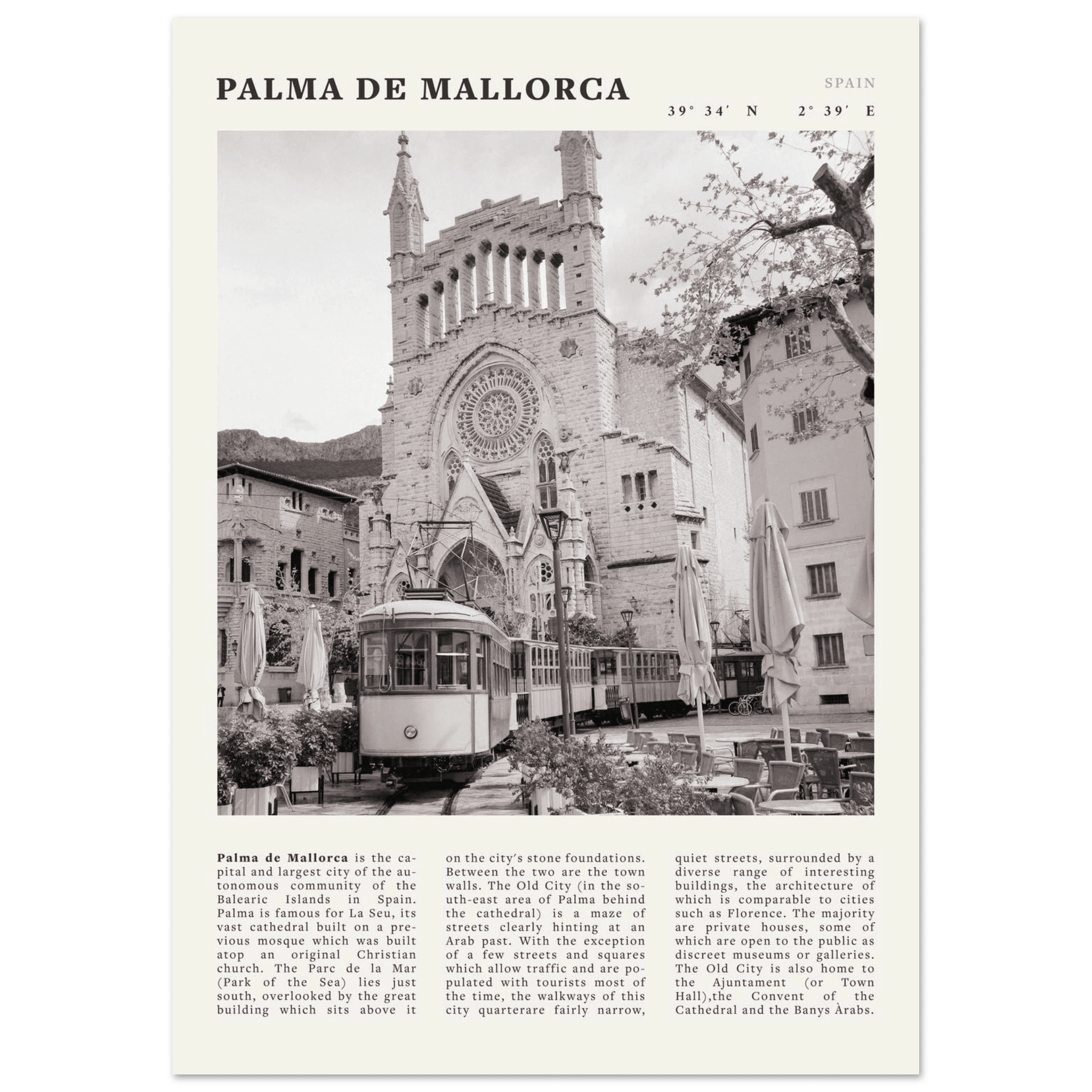 Palma de Mallorca Poster | Black & White Spain Wall Art | Travel Print | Mediterranean Decor - Evergreen Posters