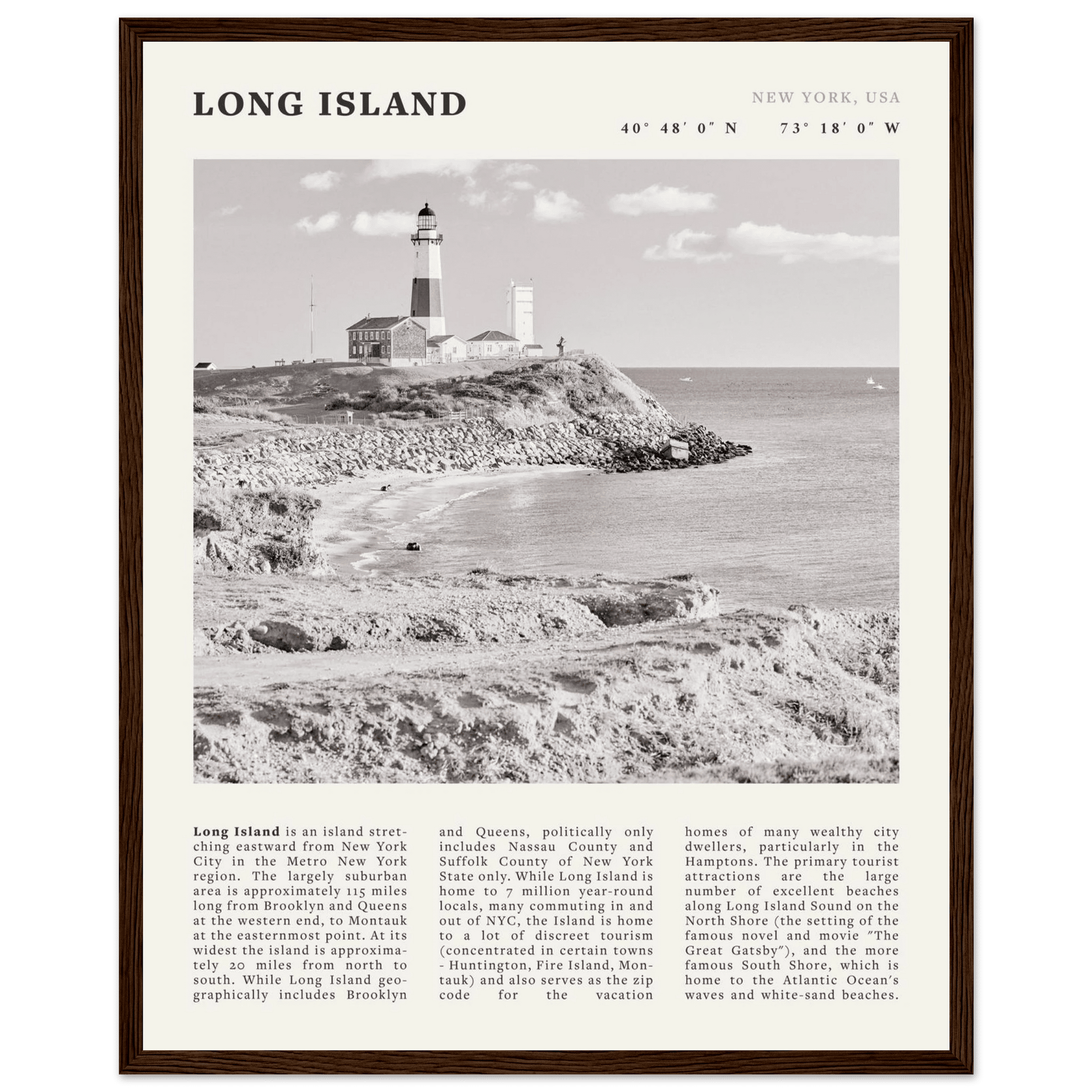 Long Island Poster | Black & White Montauk Lighthouse Wall Art | New York Print - Evergreen Posters