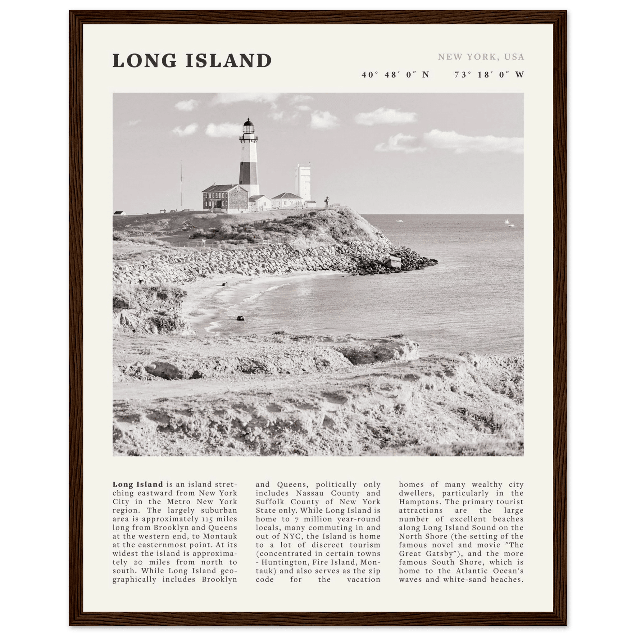 Long Island Poster | Black & White Montauk Lighthouse Wall Art | New York Print - Evergreen Posters