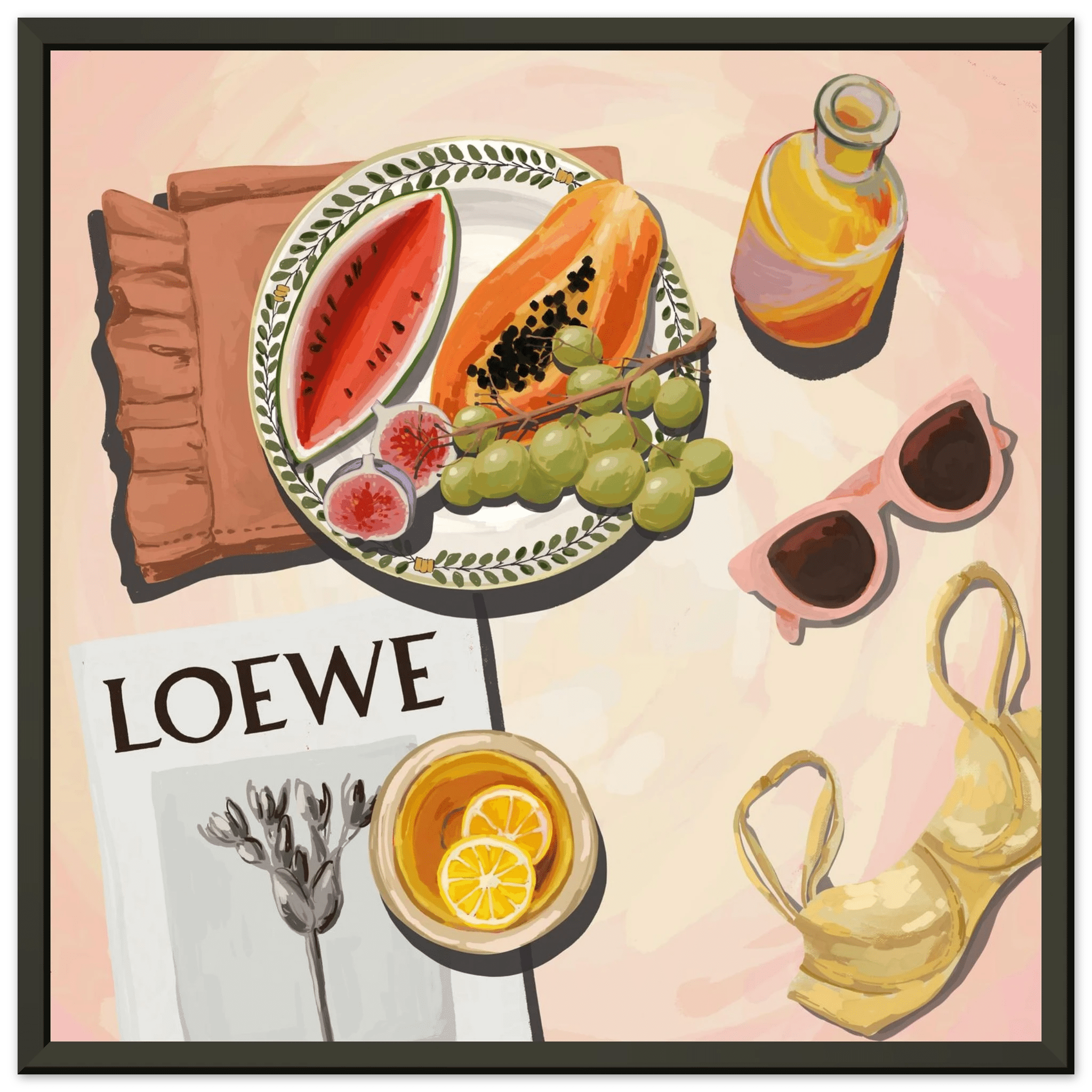 Loewe Summer Fruits Poster | Dopamine Decor Food Wall Art | Pastel Square Kitchen Print - Evergreen Posters - 24