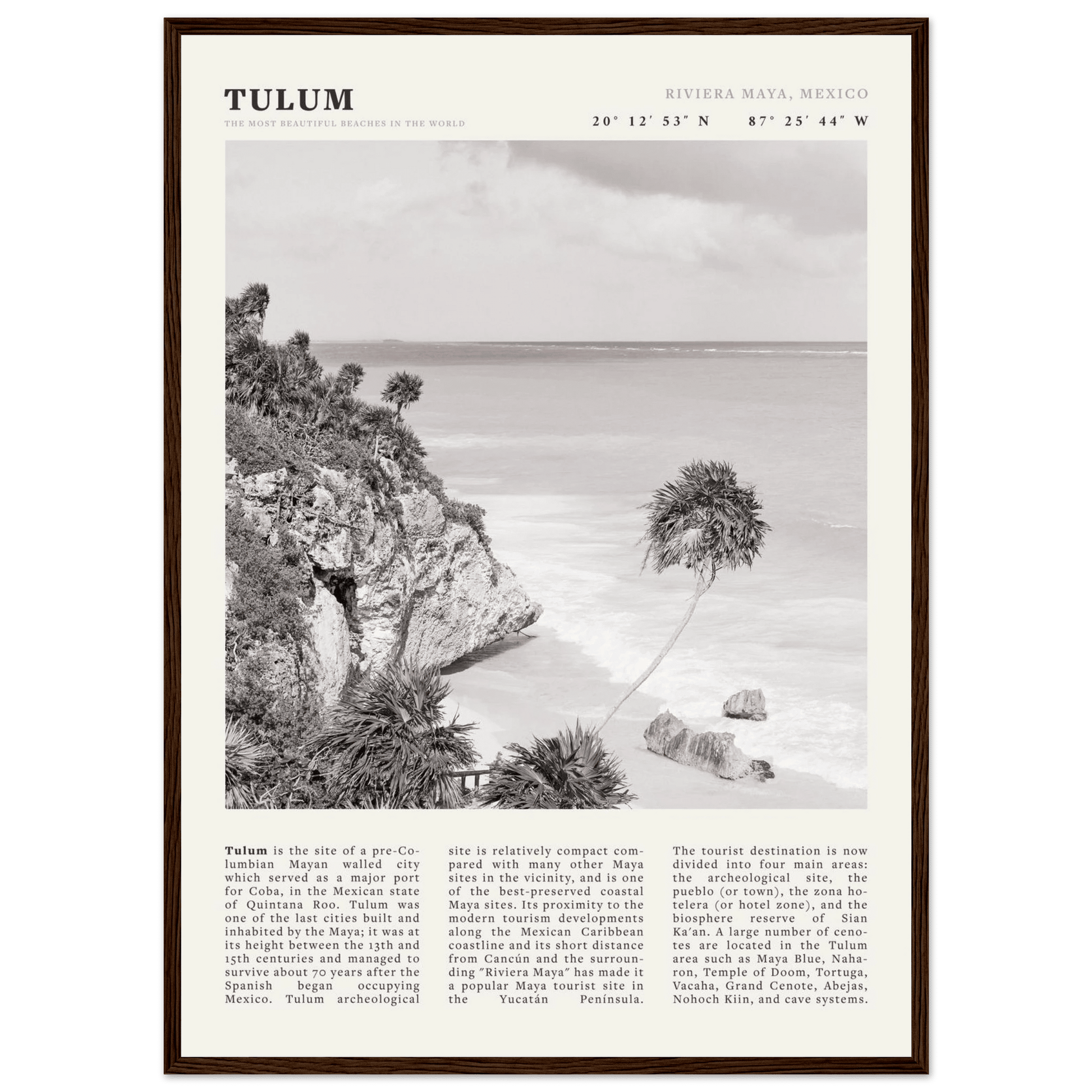 Tulum Poster | Black & White Riviera Maya Mexico Wall Art | Beach Travel Print - Evergreen Posters